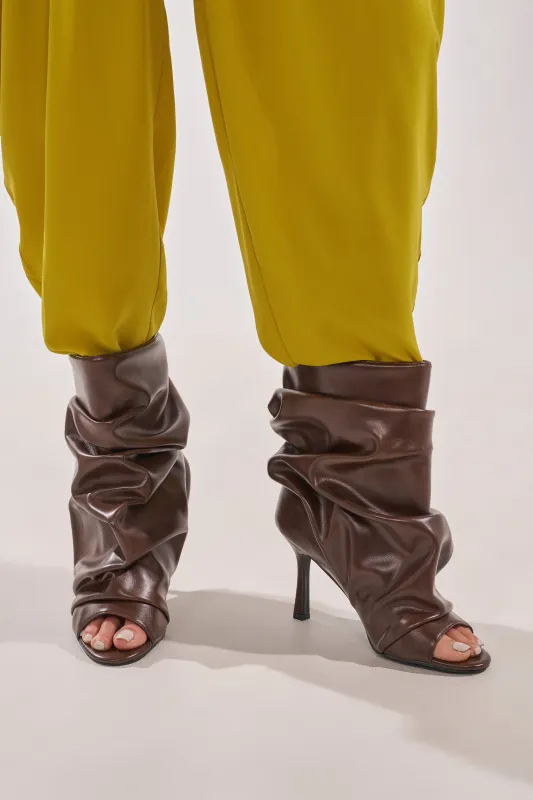 AZALEA WANG APEX BROWN SLOUCHY OPEN TOE BOOTIE made by Azalea Wang