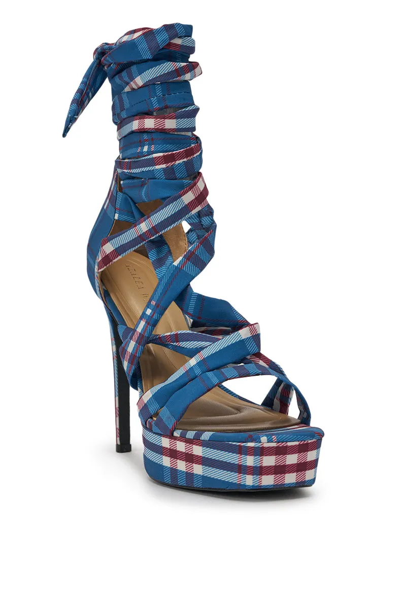 AZALEA WANG JEMISHA BLUE PLAID PRINT PLATFORM STRAPPY SANDAL sold by AKIRA product image thumbnail 5