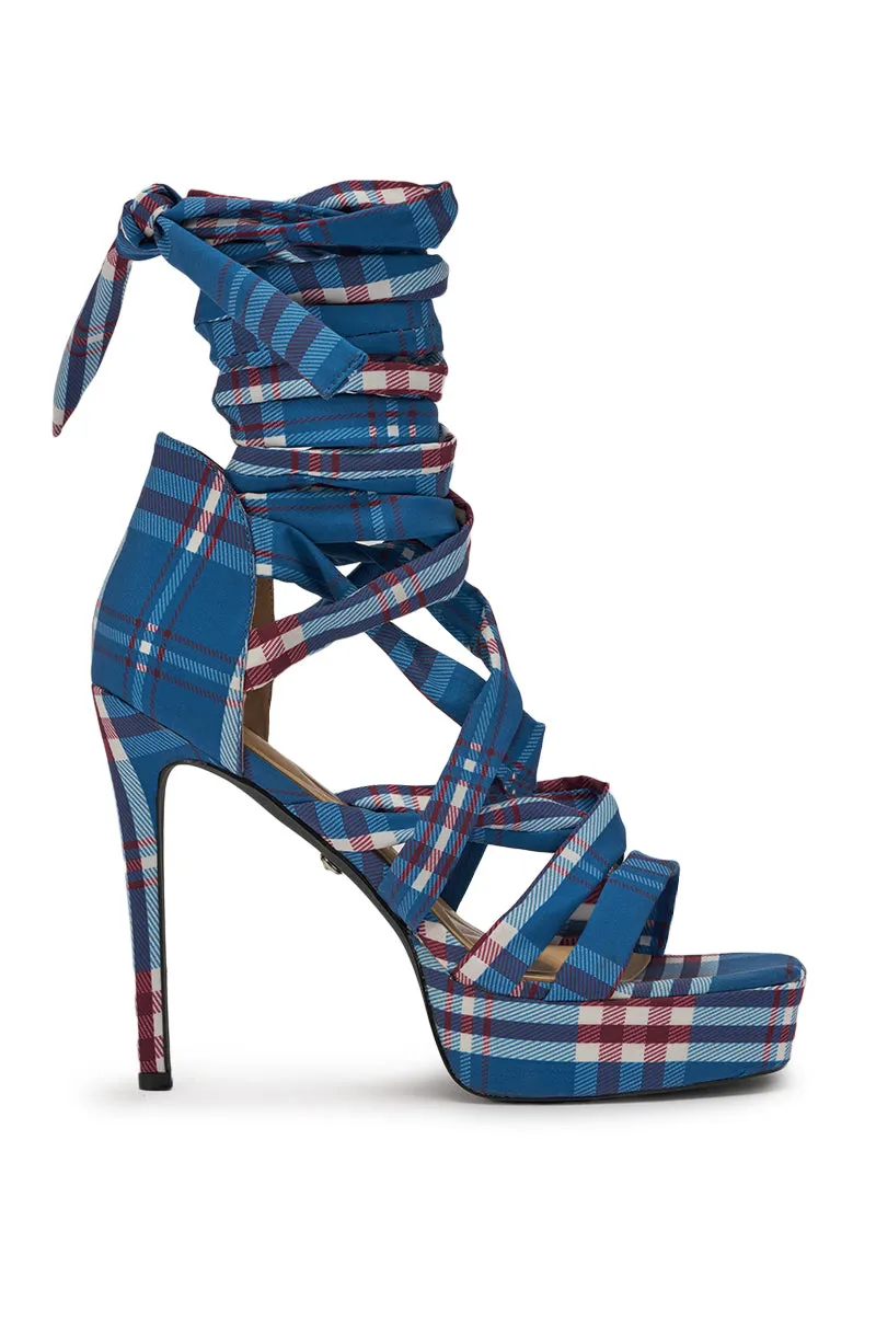 AZALEA WANG JEMISHA BLUE PLAID PRINT PLATFORM STRAPPY SANDAL sold by AKIRA product image thumbnail 4
