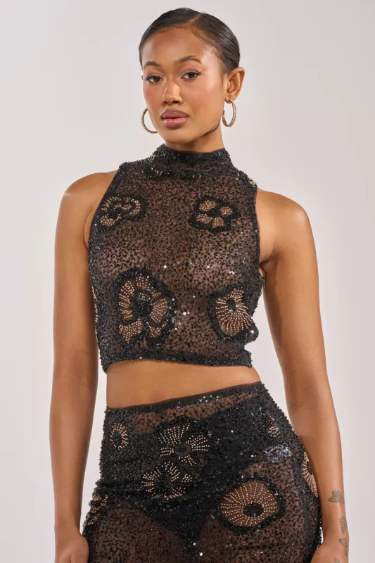 ALL EYES ON ME FLORAL MOCKNECK TOP made by AKIRA