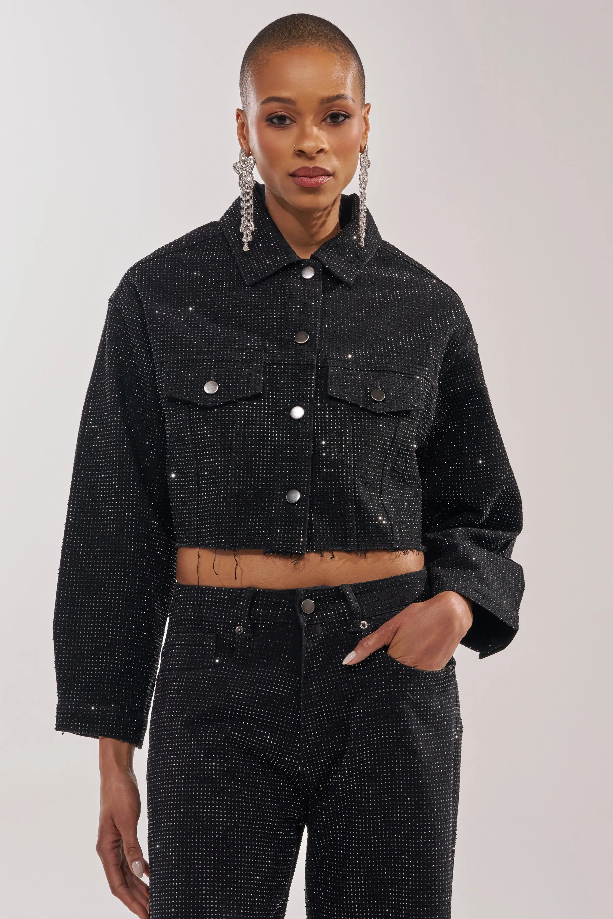 DEMI EMBELLISHED DENIM JACKET IN BLACK sold by AKIRA product image thumbnail 4