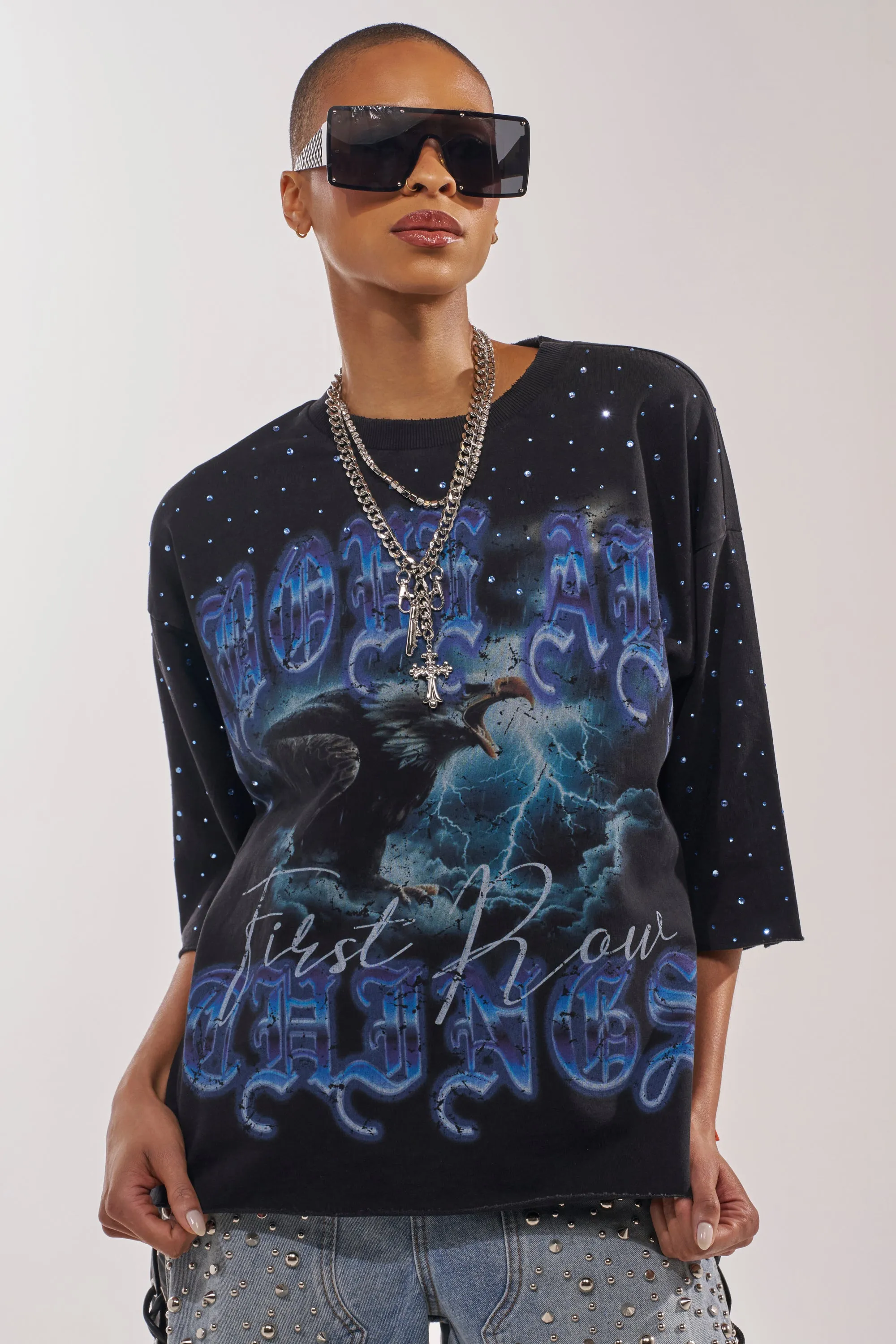 FIRST ROW TAKING FLIGHT FRENCH TERRY TEE sold by AKIRA product image thumbnail 3