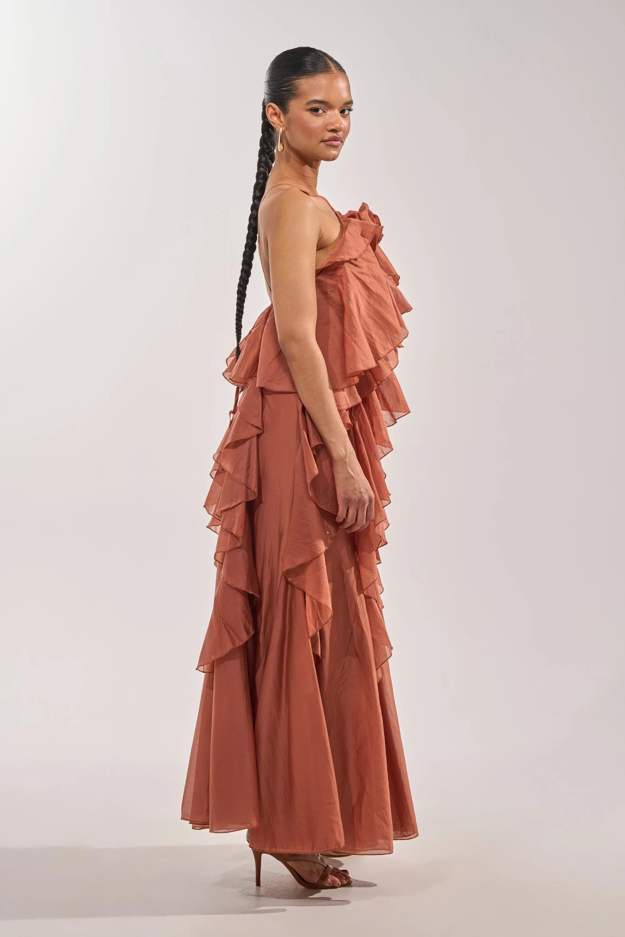 KISS ME SLOW CHIFFON MAXI DRESS IN RUST sold by AKIRA product image thumbnail 4