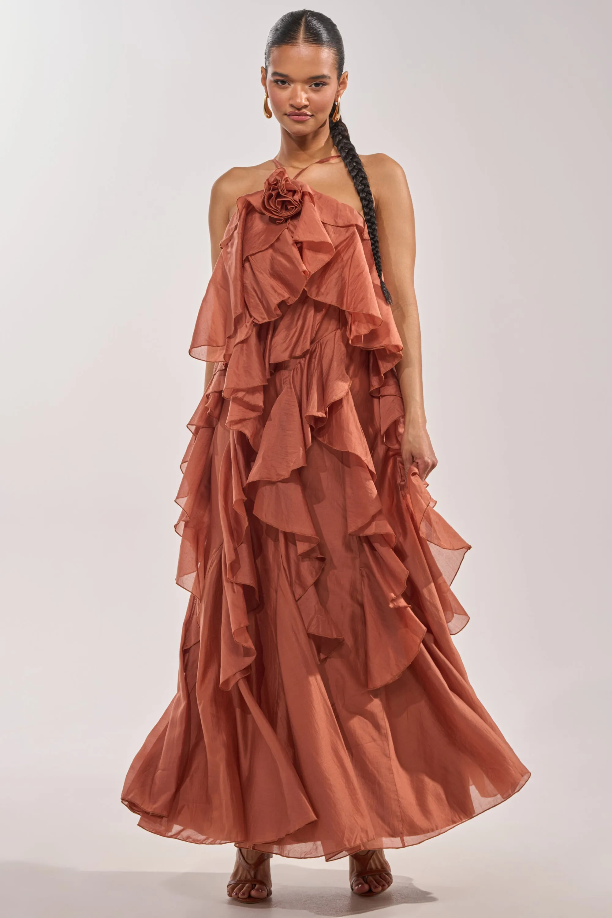 KISS ME SLOW CHIFFON MAXI DRESS IN RUST sold by AKIRA product image thumbnail 2
