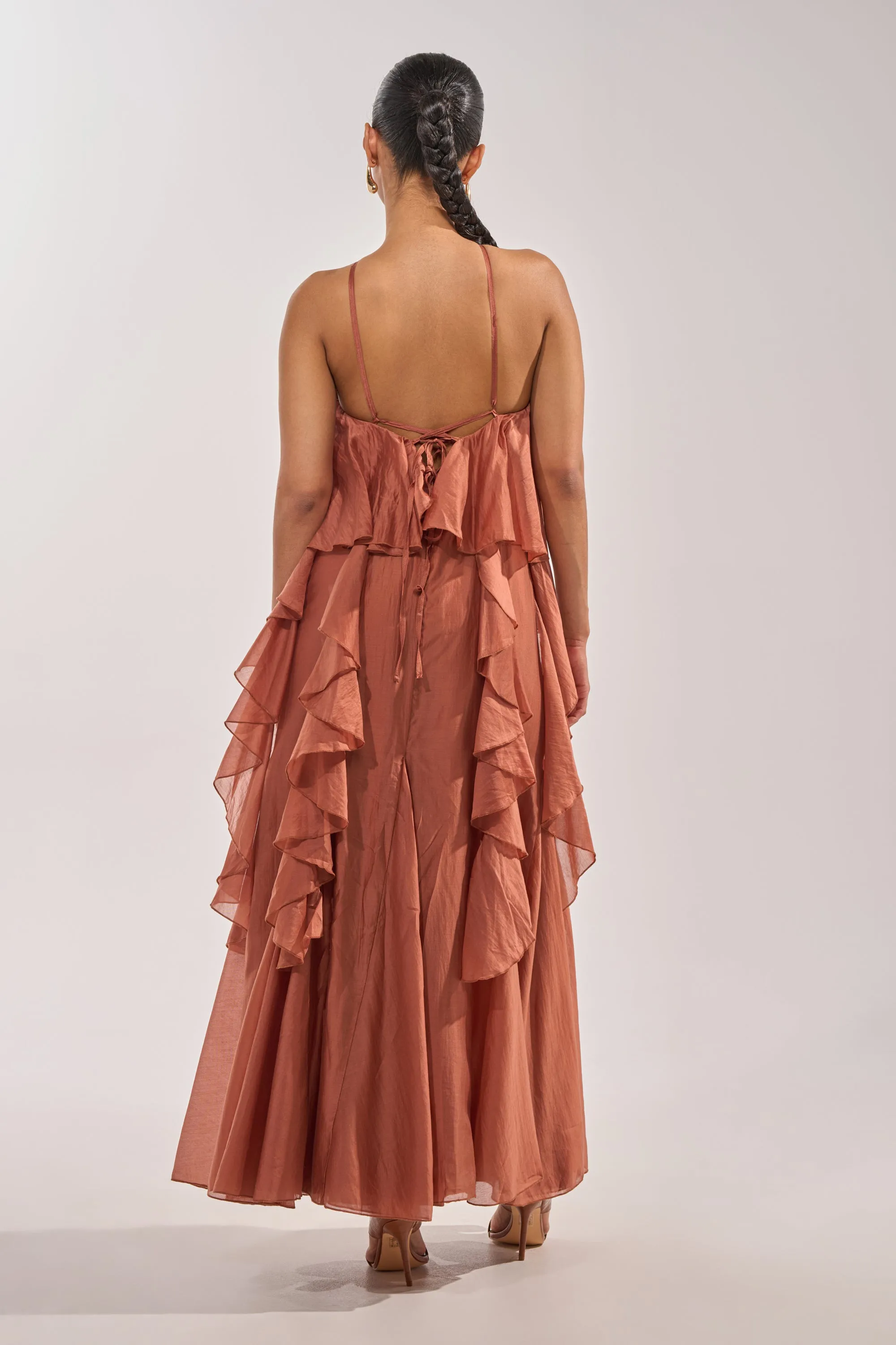 KISS ME SLOW CHIFFON MAXI DRESS IN RUST sold by AKIRA product image thumbnail 5
