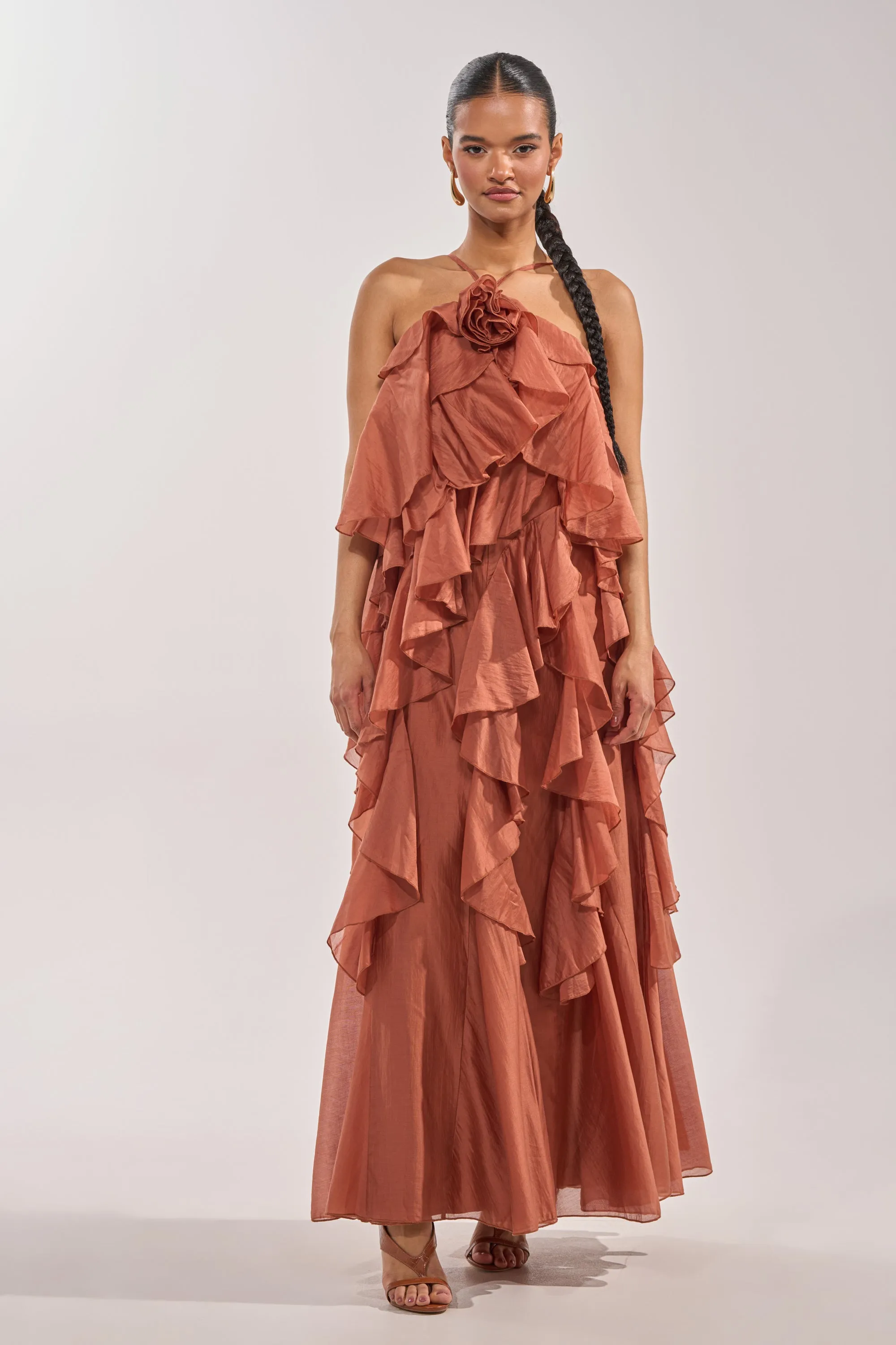 KISS ME SLOW CHIFFON MAXI DRESS IN RUST sold by AKIRA product image thumbnail 3