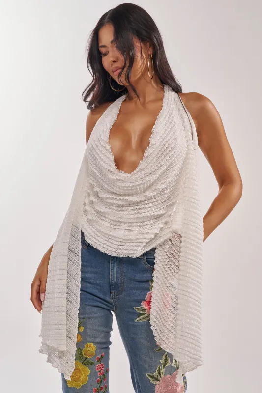 TAKE ME TO THE TROPICS COWL NECK BLOUSE made by AKIRA