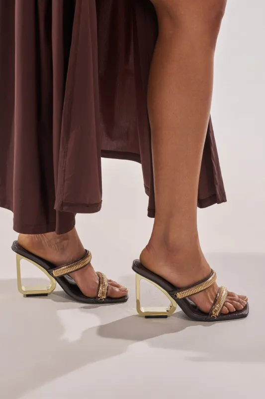 AZALEA WANG BESSIE CHOCOLATE CROC GOLD EMBELLISHED WEDGE SANDAL made by Azalea Wang