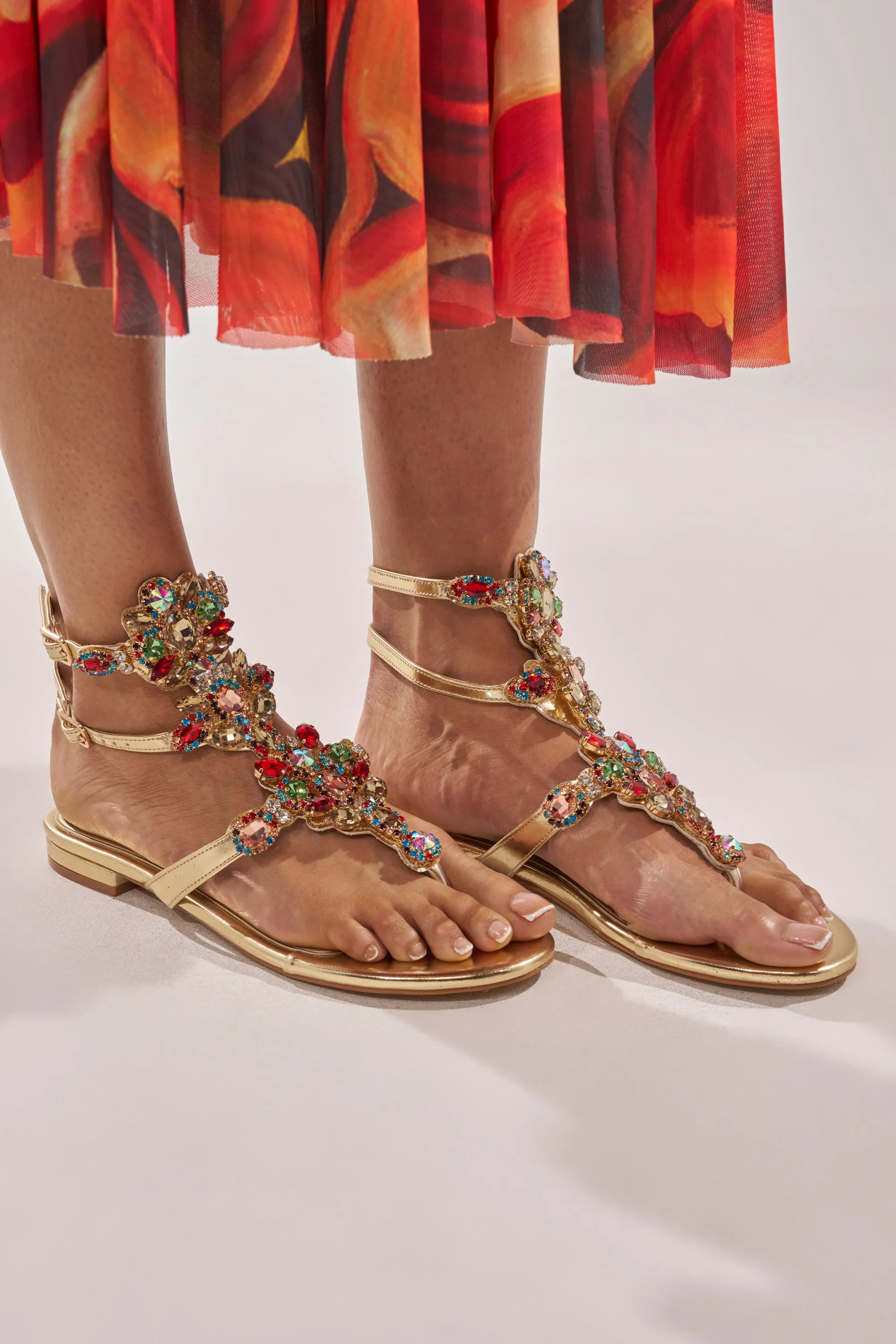 AZALEA WANG OLISA GOLD RHINESTONE EMBELLISHED FLAT SANDAL sold by AKIRA
