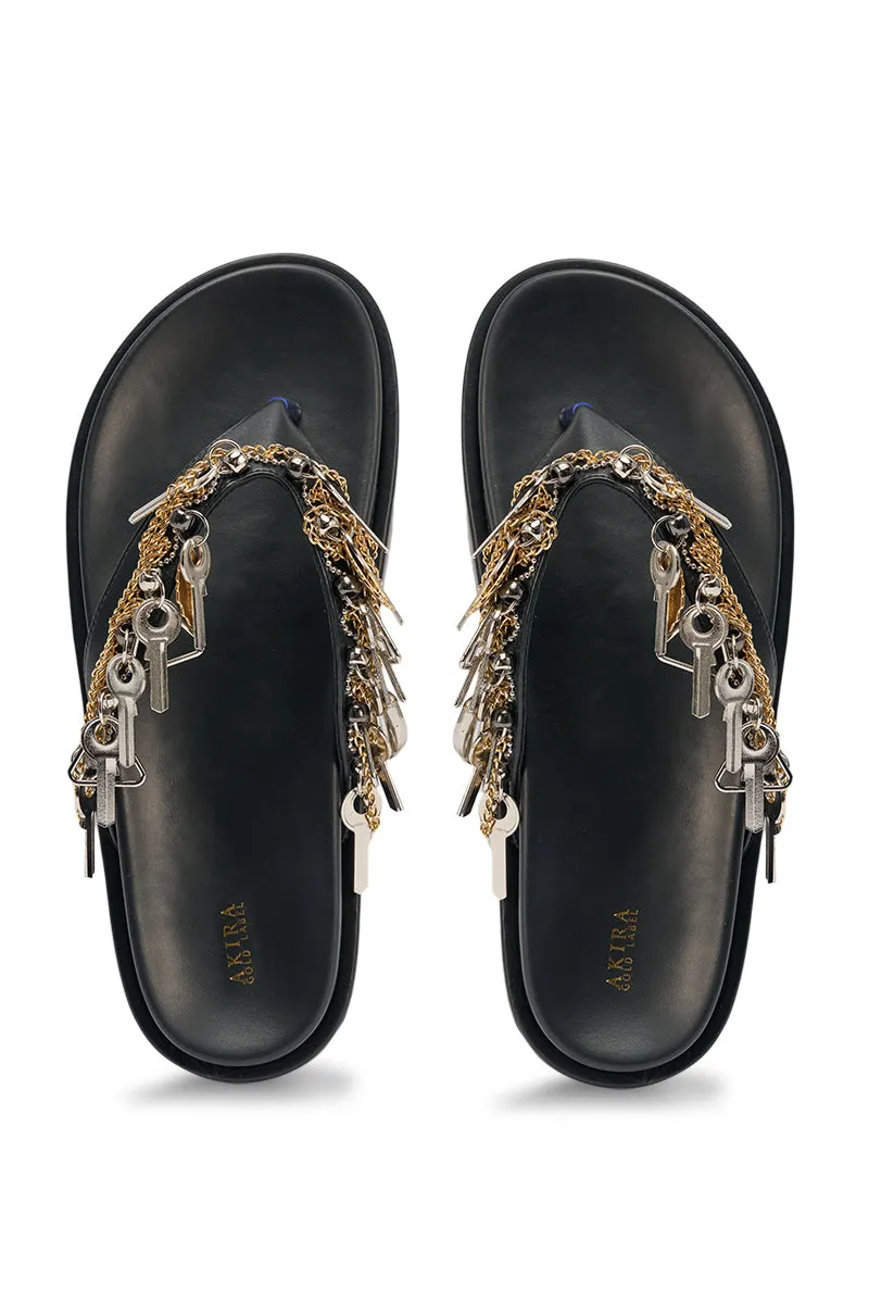 AKIRA GOLD CHRISTEN BLACK KEY EMBELLISHED NOVELTY PLATFORM SANDAL sold by AKIRA product image thumbnail 5