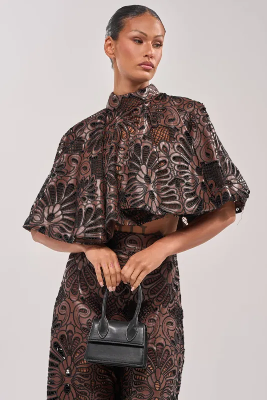 LENA LACE AND PU BLOUSE made by AKIRA