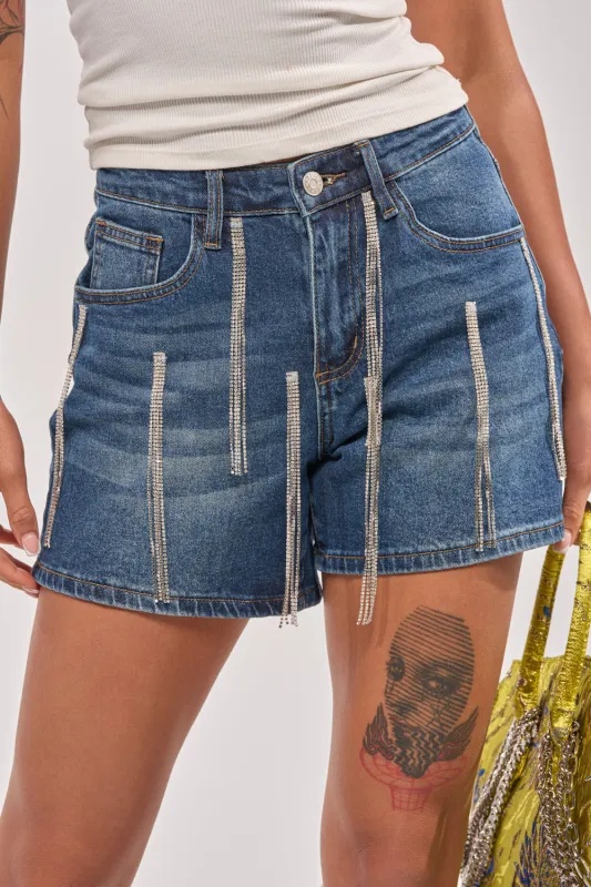 CAME THROUGH DRIPPIN DENIM SHORT made by AKIRA