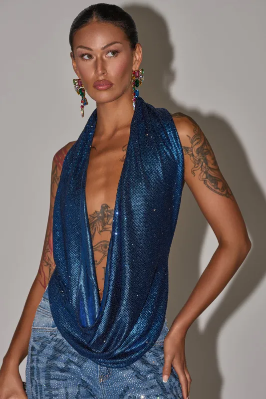 MERMAID DREAM RHINESTONE OPEN BACK HALTER TOP made by AKIRA