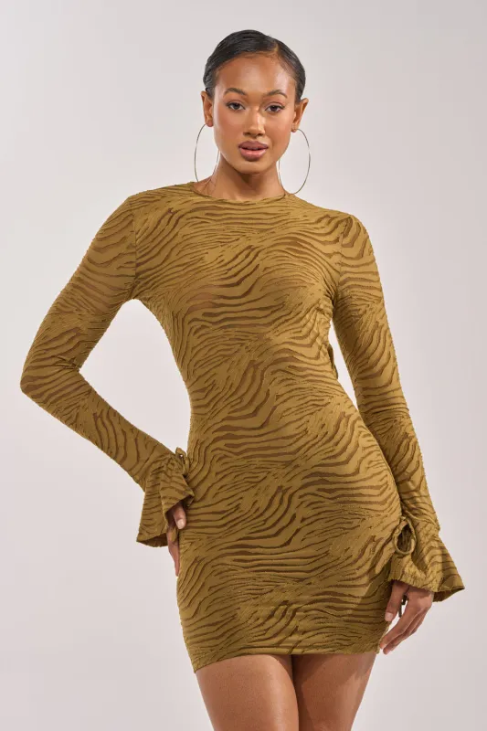 SEE ME WIN MESH MINI DRESS IN OLIVE made by AKIRA