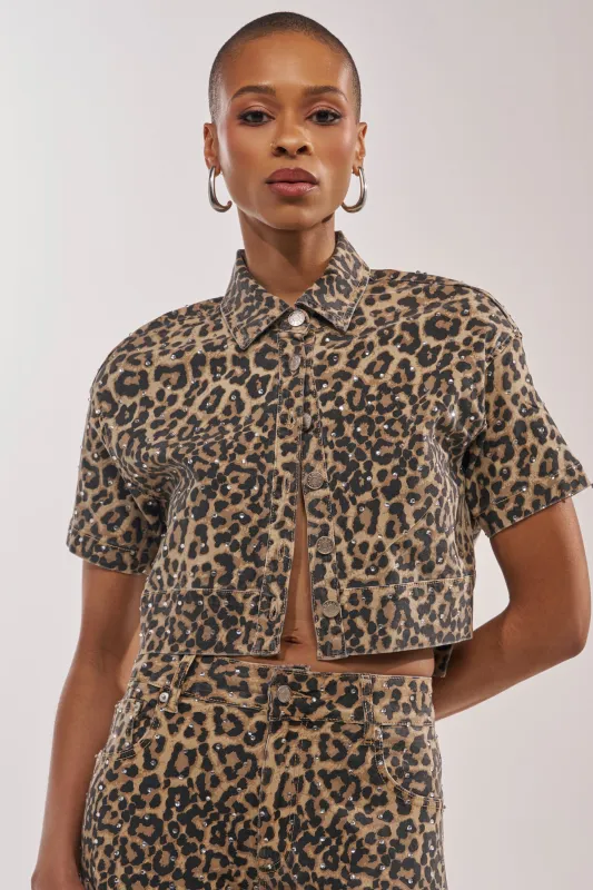LEOPARD SISTA BUTTON DOWN made by AKIRA