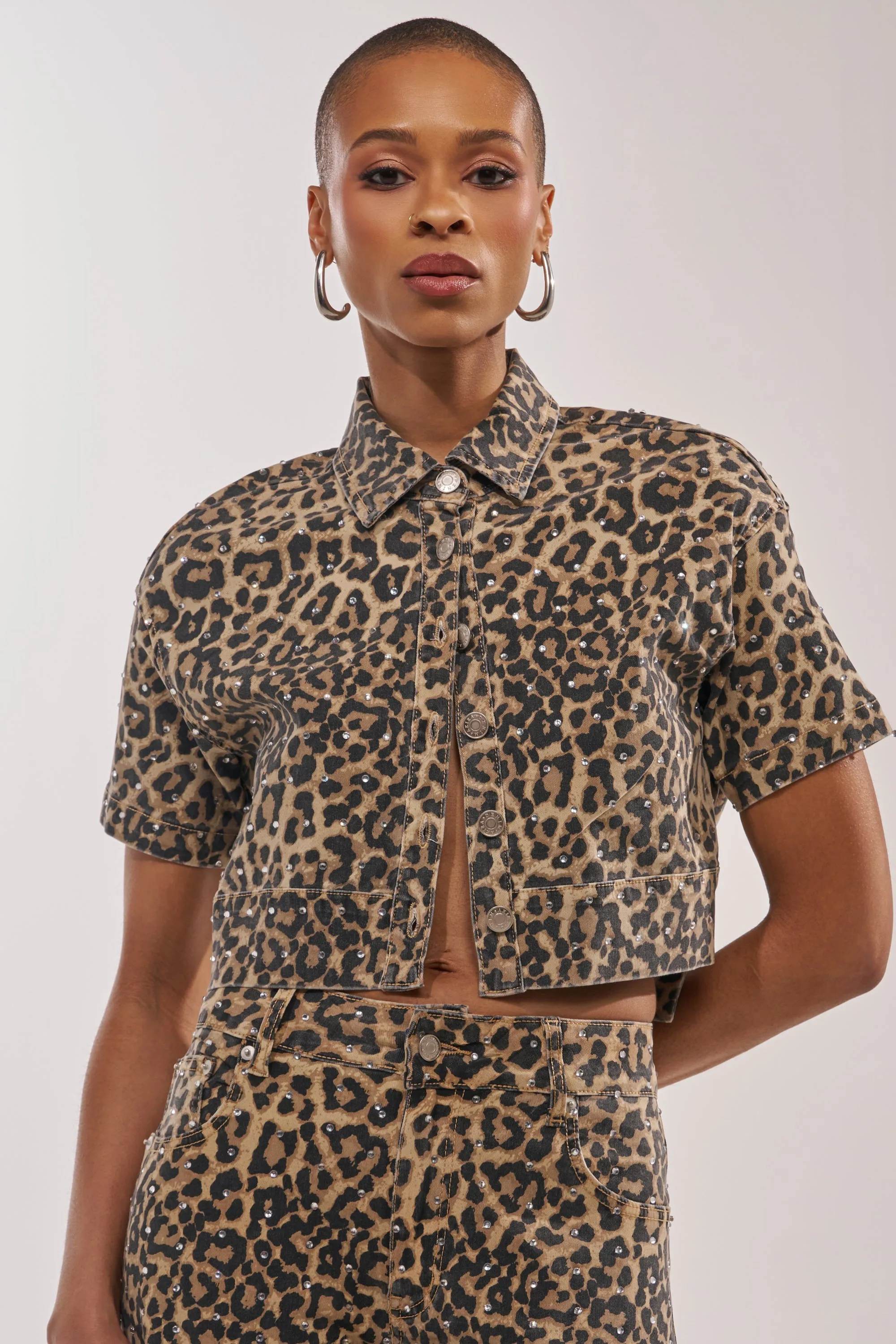 LEOPARD SISTA BUTTON DOWN sold by AKIRA