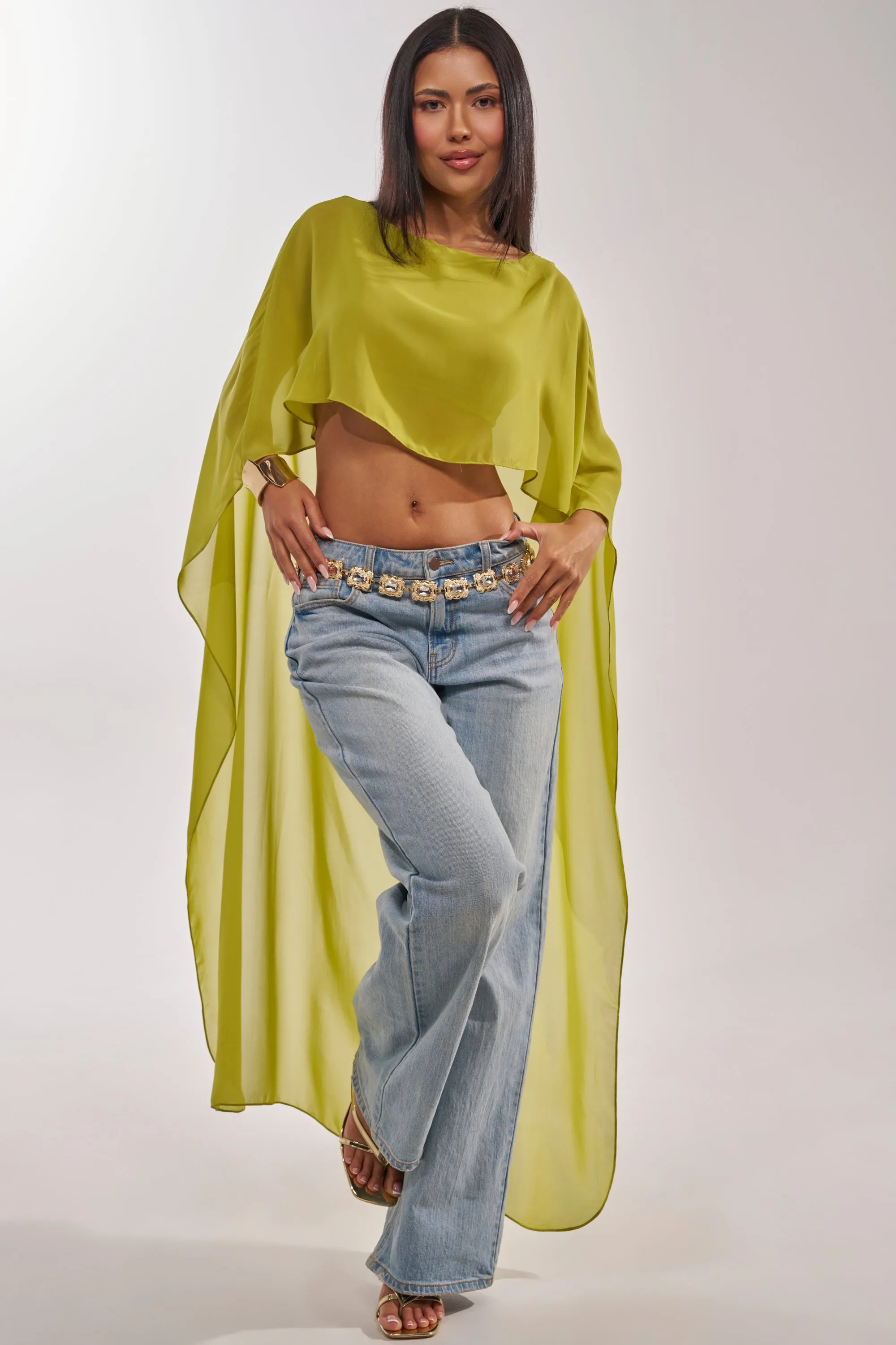 IT GIRL BLOUSE IN CHARTREUSE sold by AKIRA