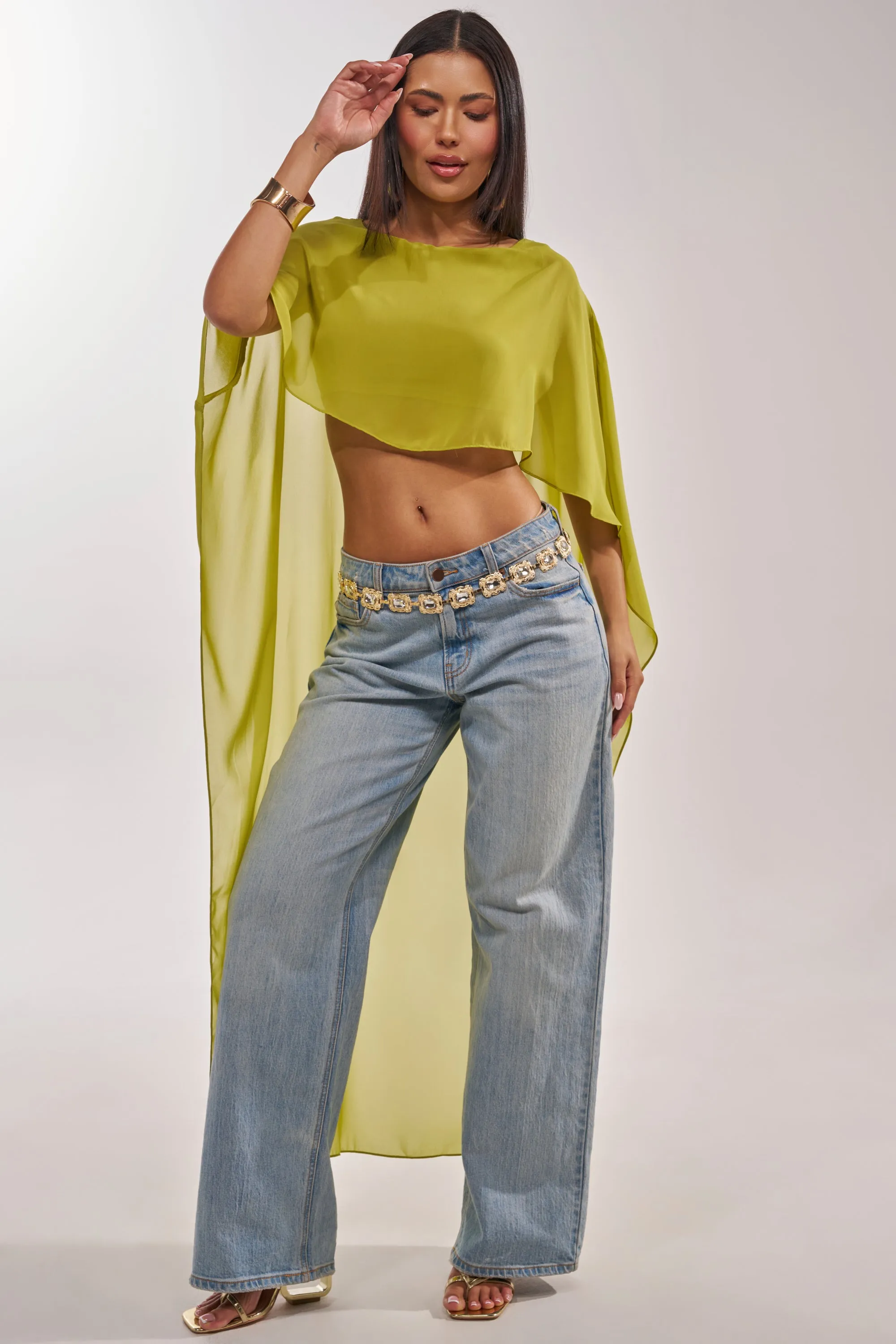 IT GIRL BLOUSE IN CHARTREUSE sold by AKIRA product image thumbnail 3