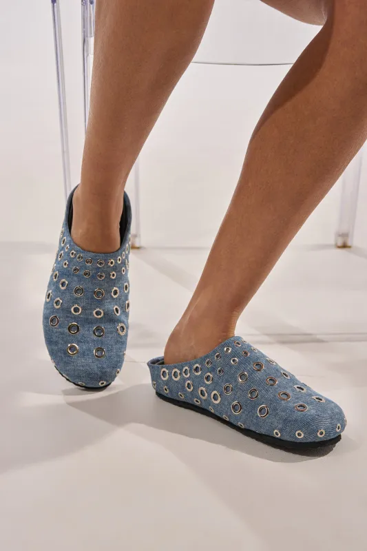 AZALEA WANG MARSHA DENIM GROMMET DETAIL FLAT made by Azalea Wang