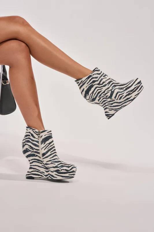 AZALEA WANG ZEBRA PU PRINT WEDGE BOOTIE made by Azalea Wang