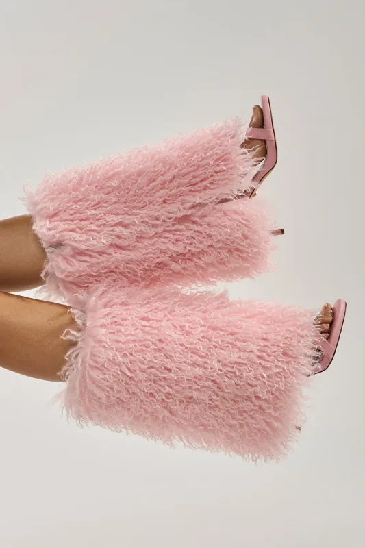 AZALEA WANG CLOUD NINE PINK FUR OPEN TOE BOOT made by AKIRA