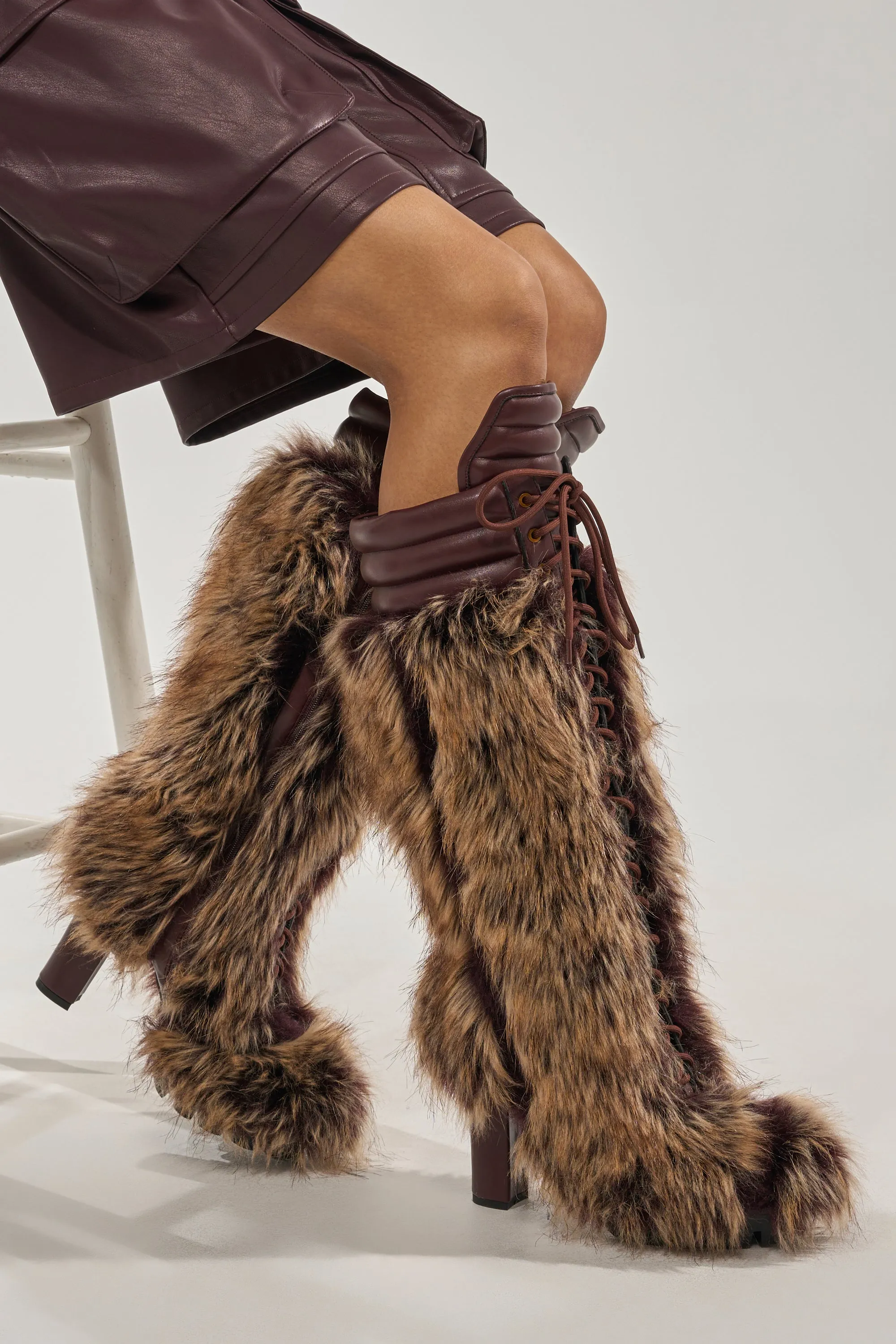 AZALEA WANG HEARTBEAT BROWN MULTI BLOCK FUR BOOT sold by AKIRA product image thumbnail 4