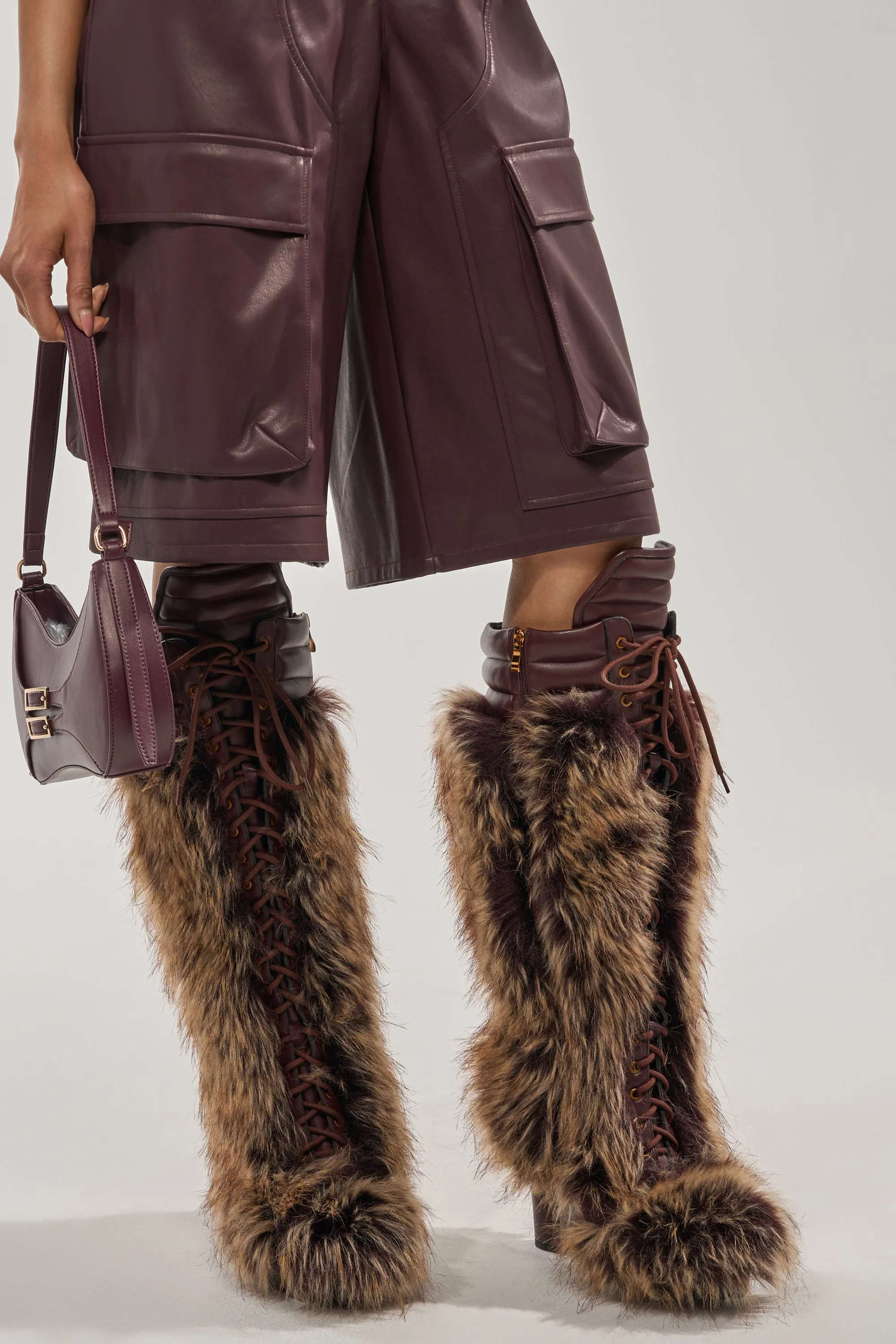 AZALEA WANG HEARTBEAT BROWN MULTI BLOCK FUR BOOT sold by AKIRA product image thumbnail 3