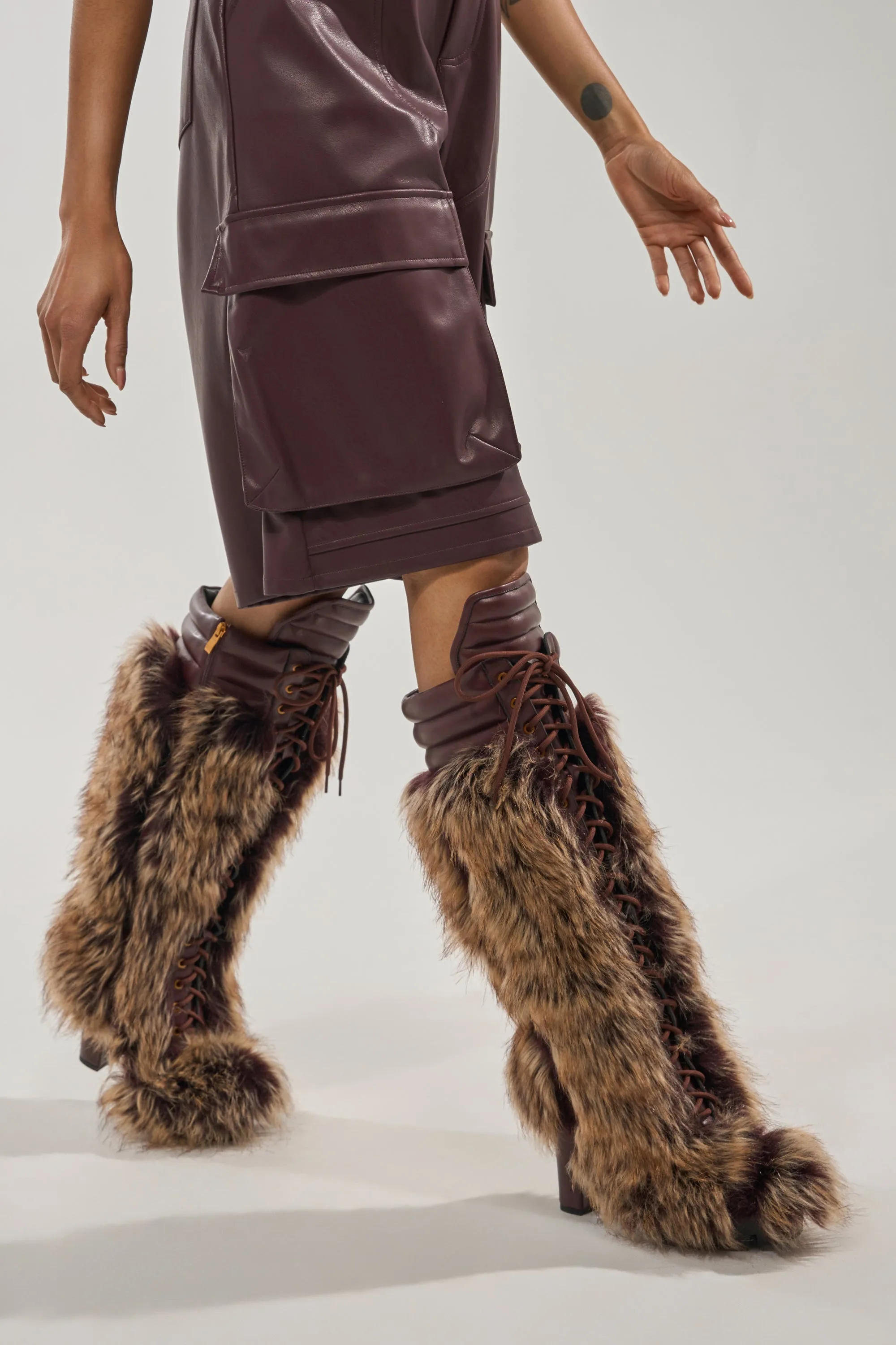 AZALEA WANG HEARTBEAT BROWN MULTI BLOCK FUR BOOT sold by AKIRA product image thumbnail 2