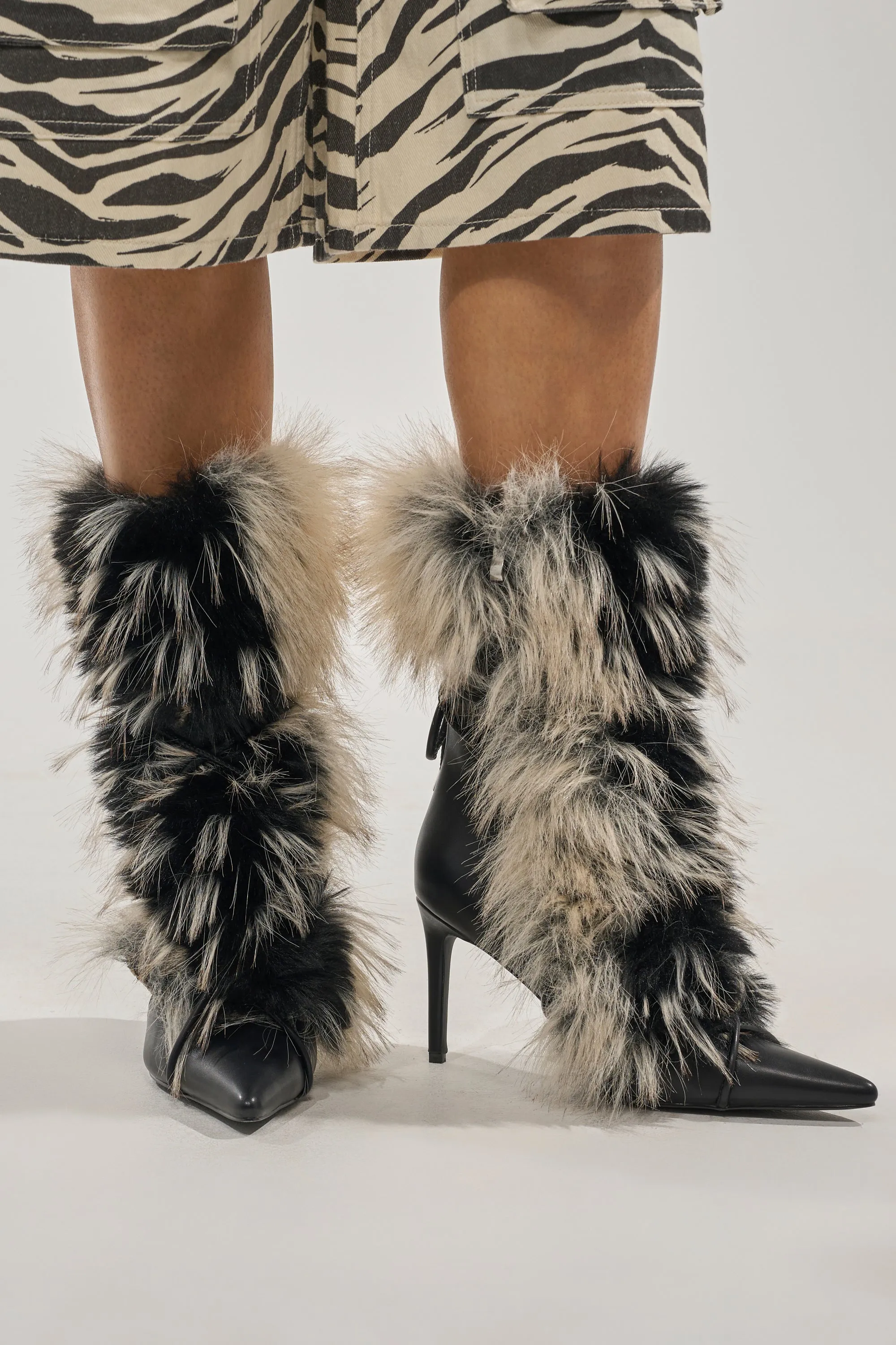 AZALEA WANG MAHTAMA BLACK AND BEIGE FUR STILETTO BOOTIE sold by AKIRA product image thumbnail 3