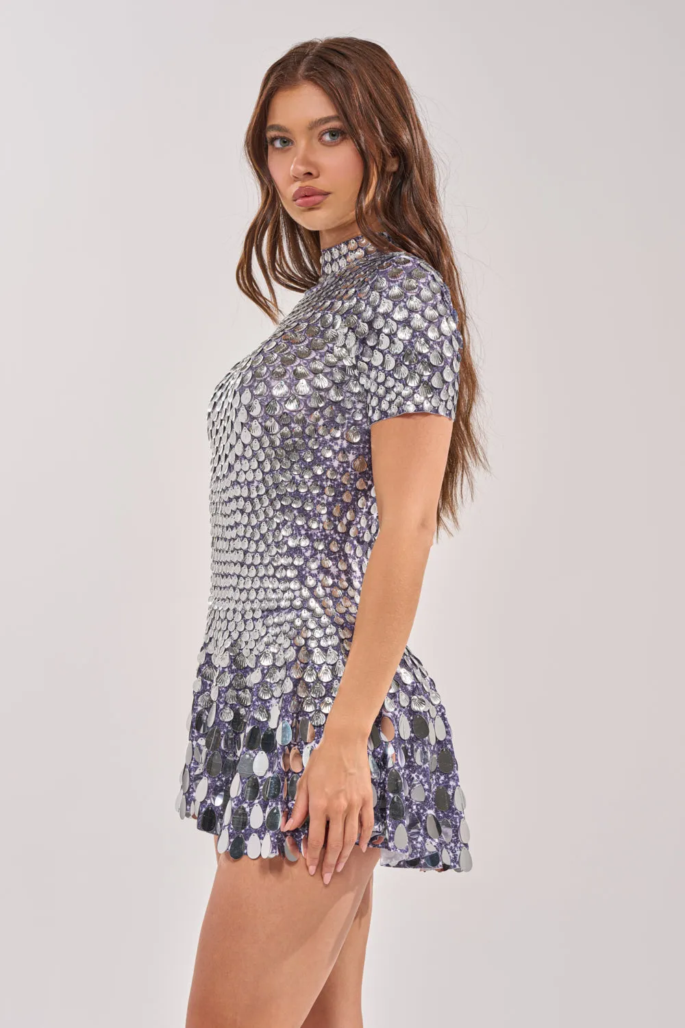FAR FROM BASIC SEQUIN MINI DRESS IN SILVER sold by AKIRA product image thumbnail 3