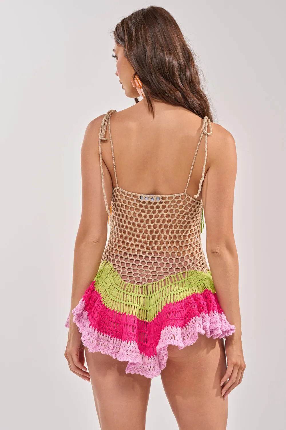 SWEPT AWAY CROCHET MINI DRESS IN HOT TROPICS sold by AKIRA product image thumbnail 4