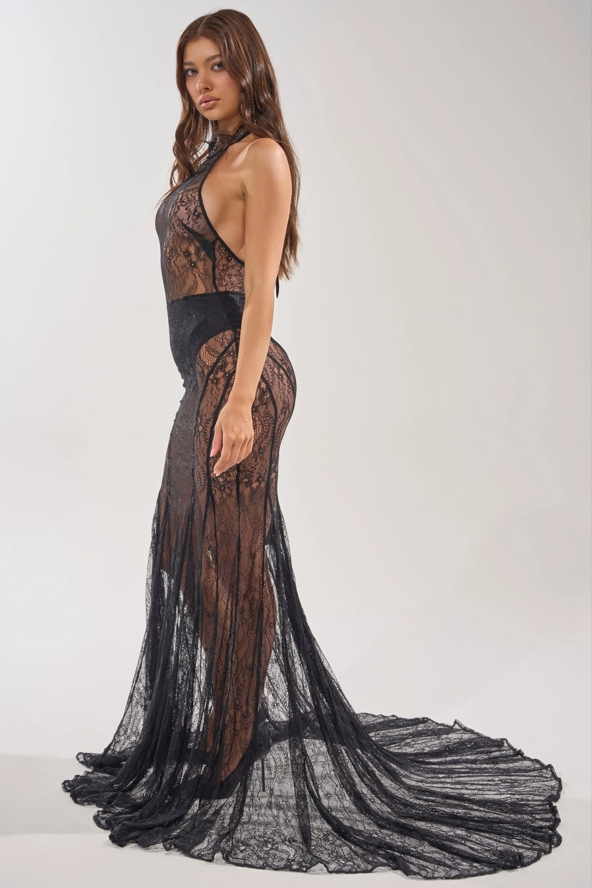 NEVER BETTER MOCK NECK LACE MAXI DRESS IN BLACK sold by AKIRA product image thumbnail 3