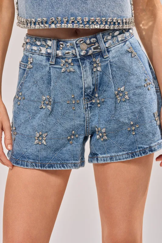 BLING BLING DENIM SHORT made by AKIRA