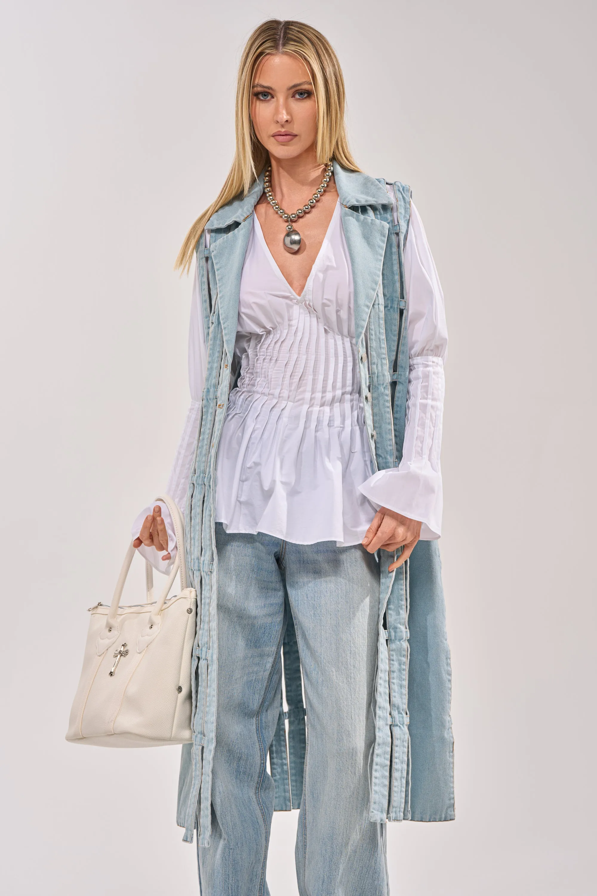 RIGHT THROUGH ME CUTOUT DENIM VEST sold by AKIRA product image thumbnail 2