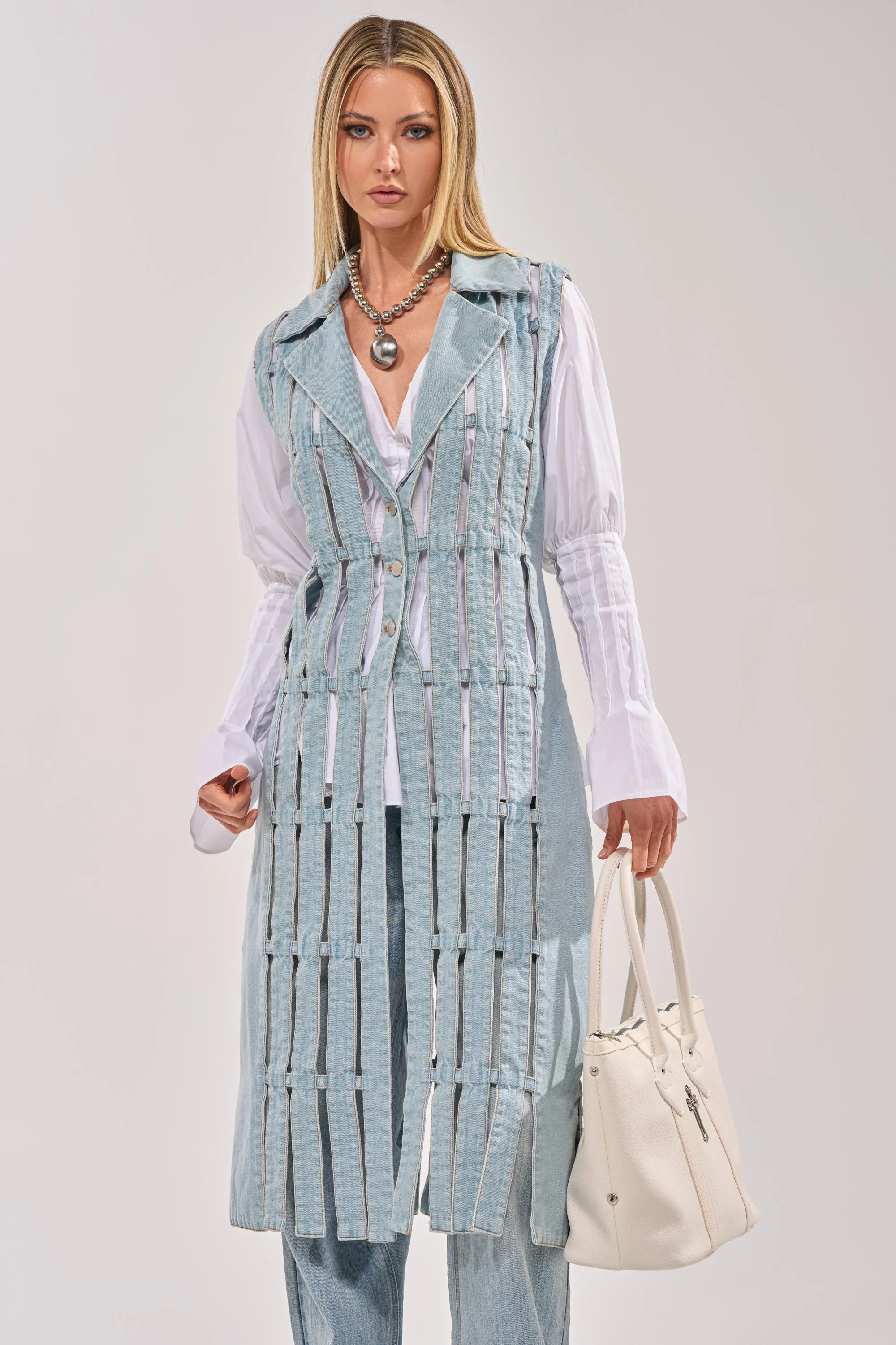 RIGHT THROUGH ME CUTOUT DENIM VEST sold by AKIRA product image thumbnail 4