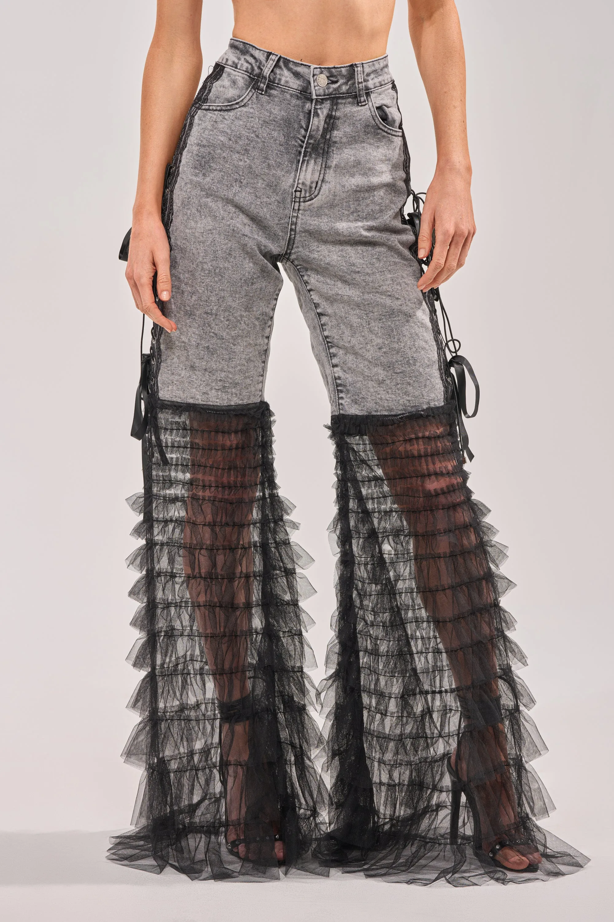 TICKED AND TIED LACE DETAIL FLARE DENIM sold by AKIRA product image thumbnail 3