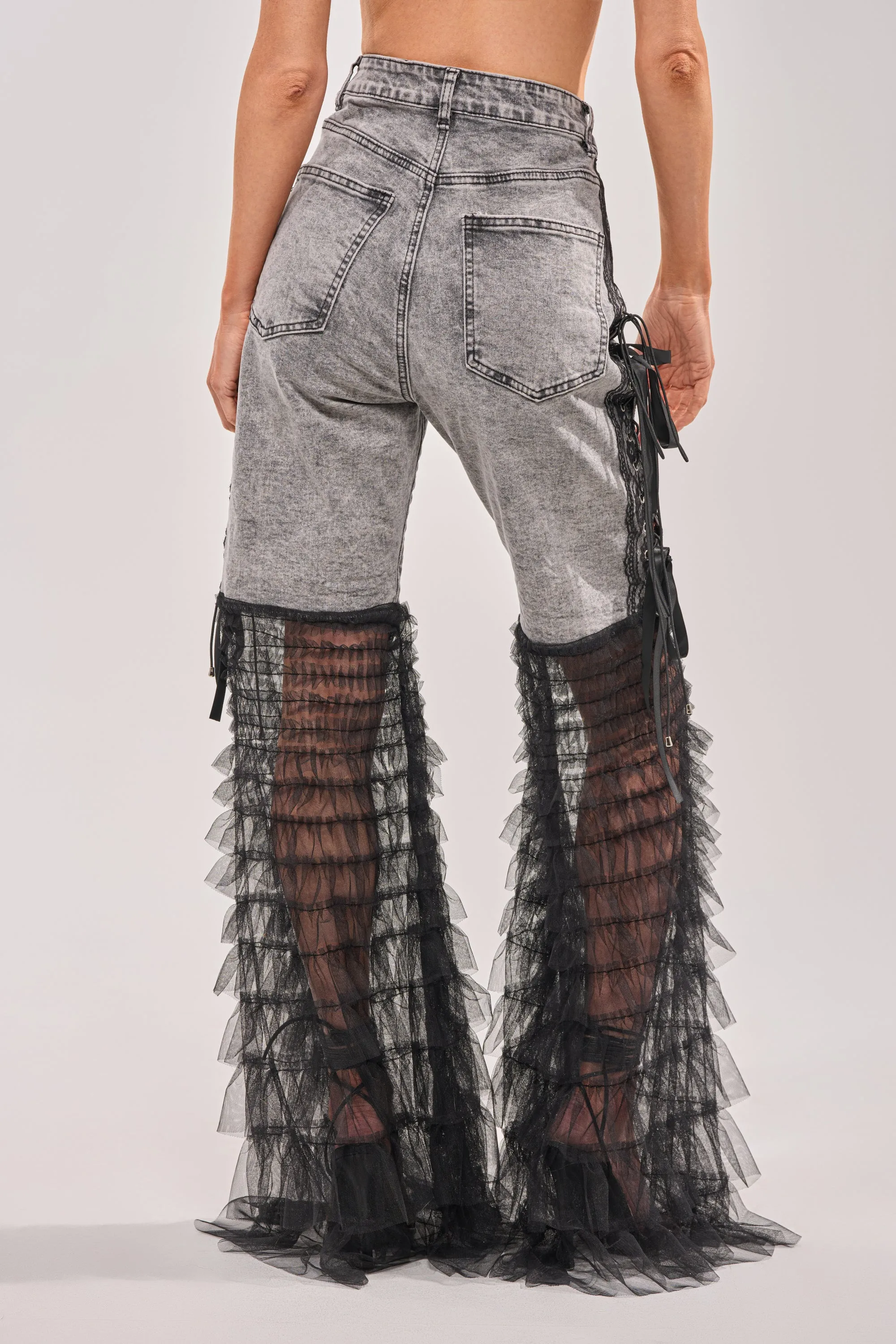 TICKED AND TIED LACE DETAIL FLARE DENIM sold by AKIRA product image thumbnail 5
