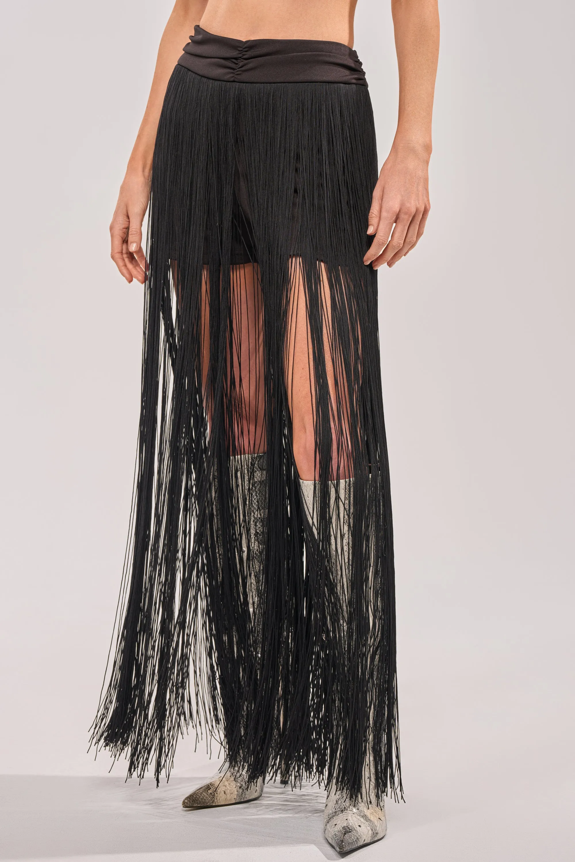 ON THE EDGE FRINGE SKIRT IN BLACK sold by AKIRA product image thumbnail 2