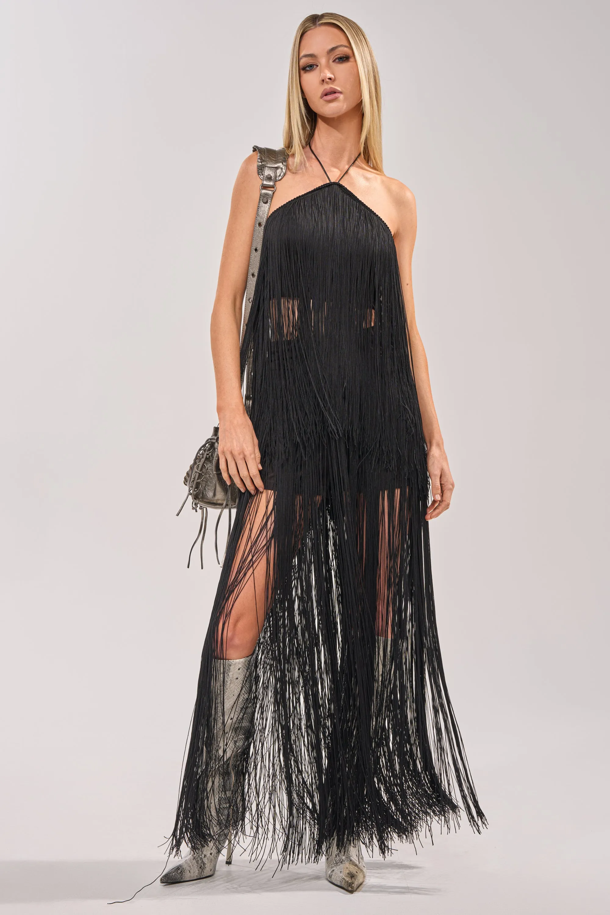 ON THE EDGE FRINGE SKIRT IN BLACK sold by AKIRA product image thumbnail 5