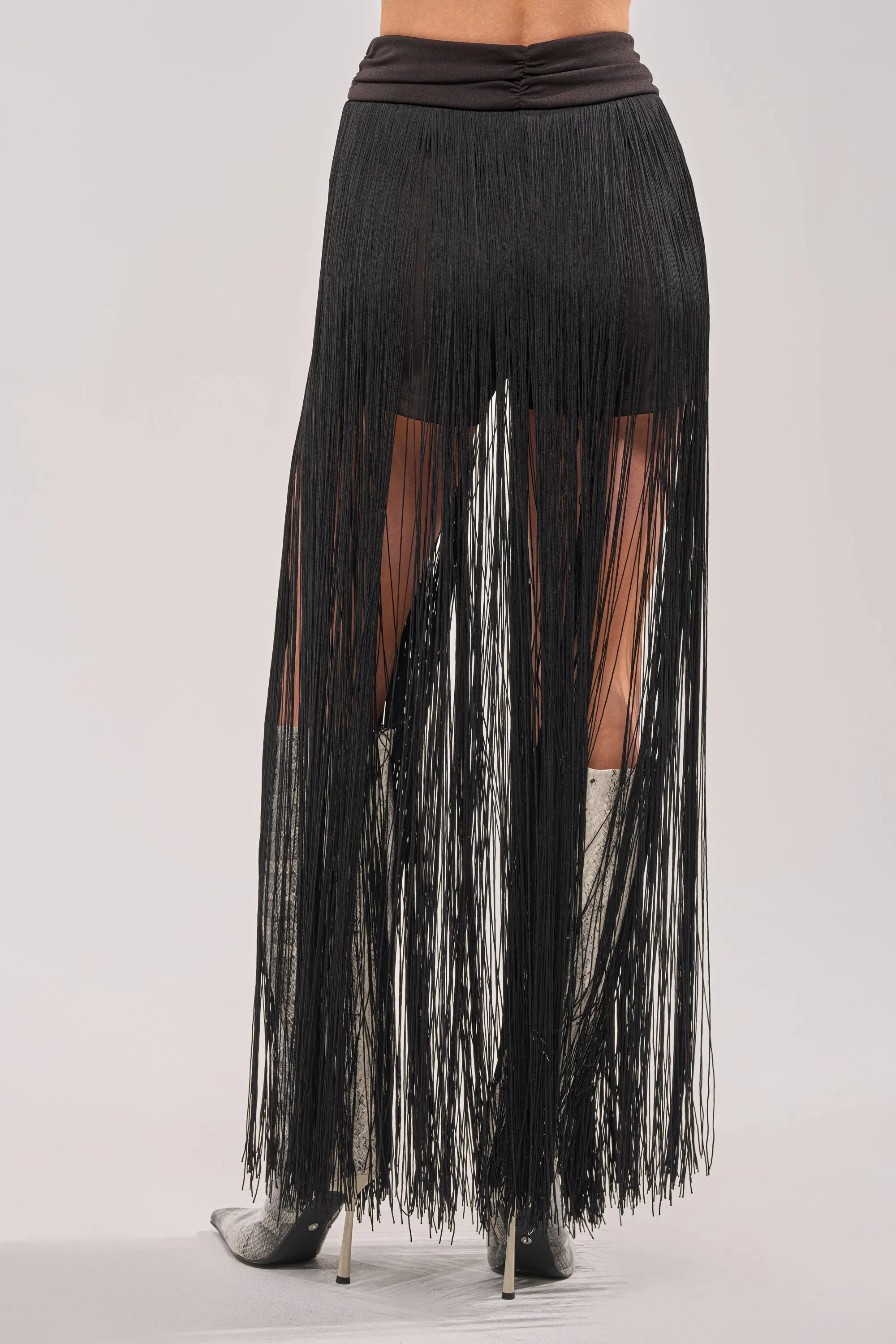 ON THE EDGE FRINGE SKIRT IN BLACK sold by AKIRA product image thumbnail 4