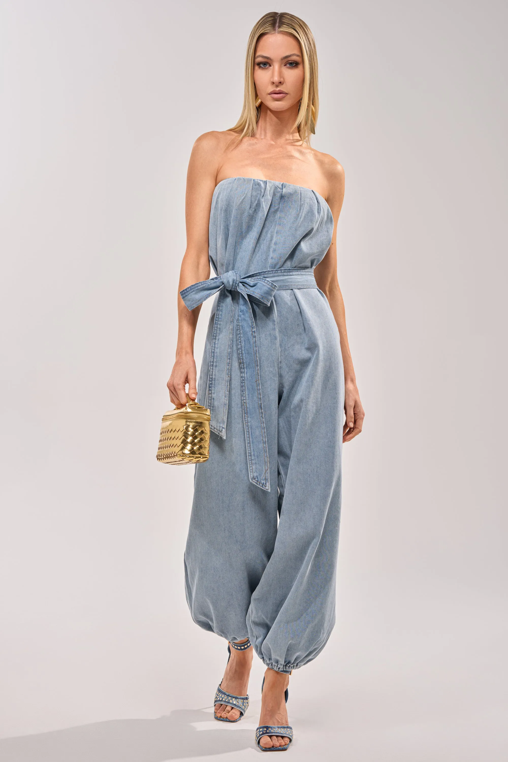 BREEZY DAY DENIM JUMPSUIT sold by AKIRA