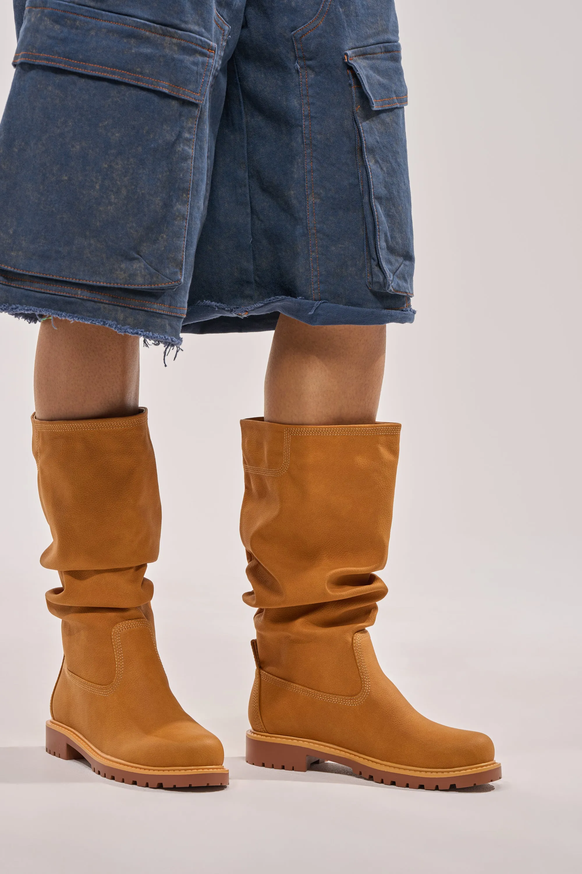 AKIRA GOLD BARTLETT TAN FLAT RUCHED BOOTIE sold by AKIRA product image thumbnail 3