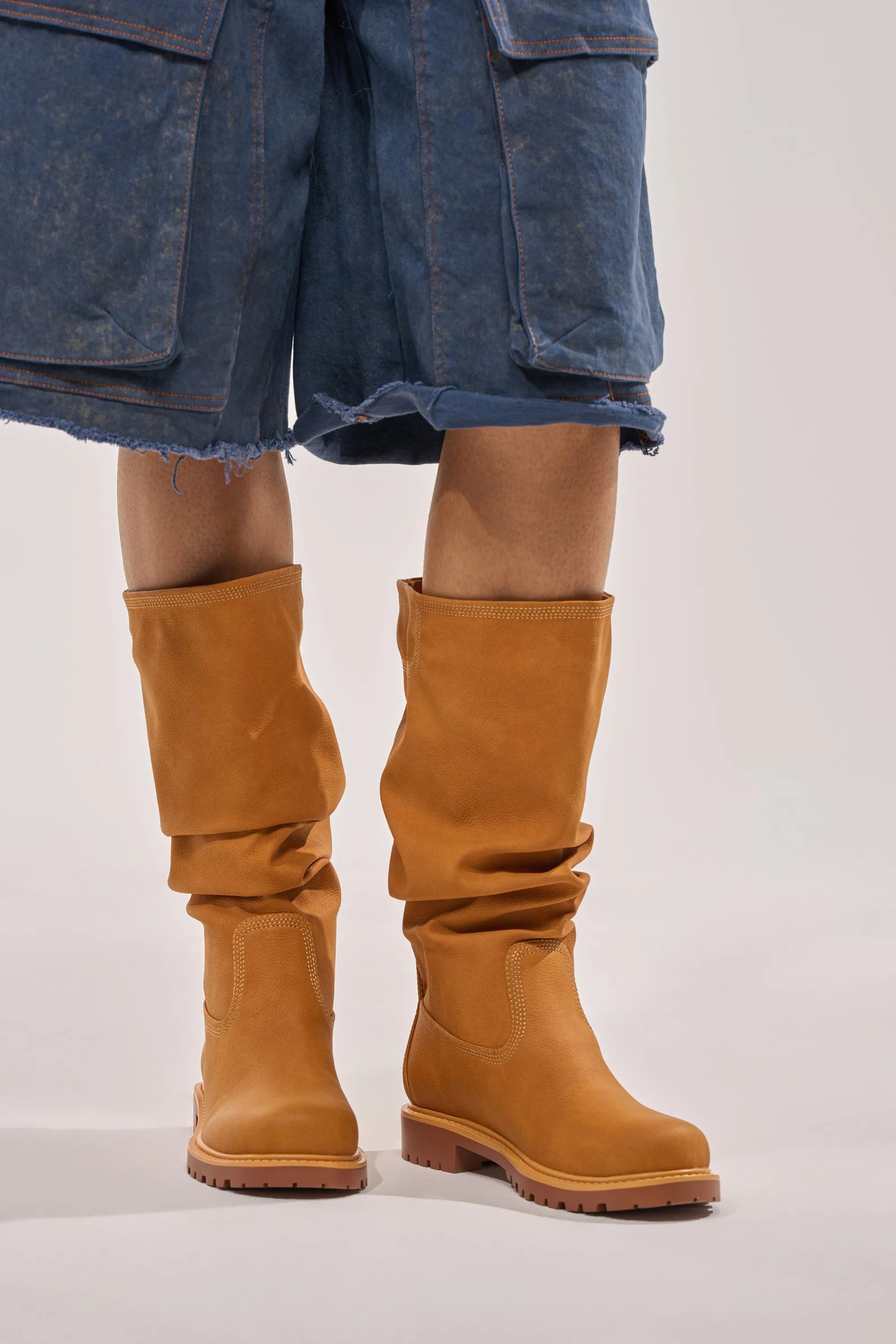 AKIRA GOLD BARTLETT TAN FLAT RUCHED BOOTIE sold by AKIRA product image thumbnail 2