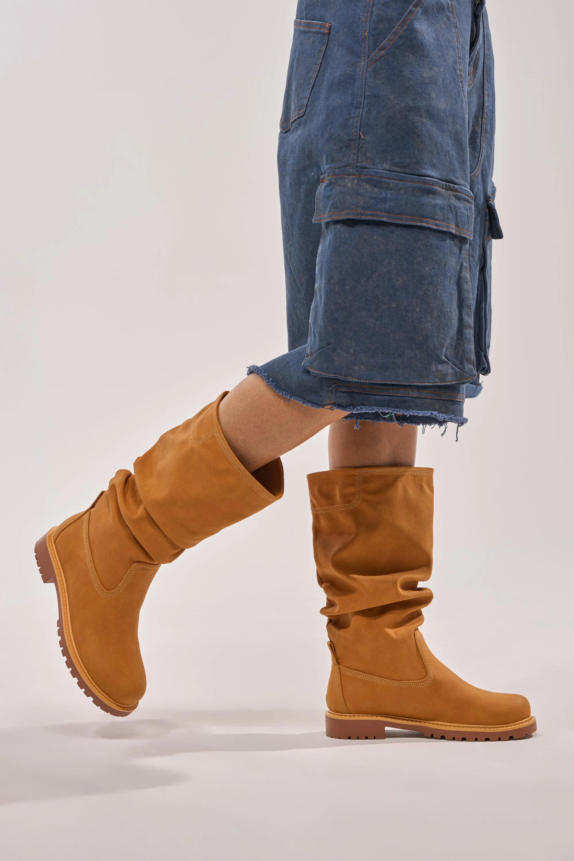 AKIRA GOLD BARTLETT TAN FLAT RUCHED BOOTIE sold by AKIRA product image thumbnail 4