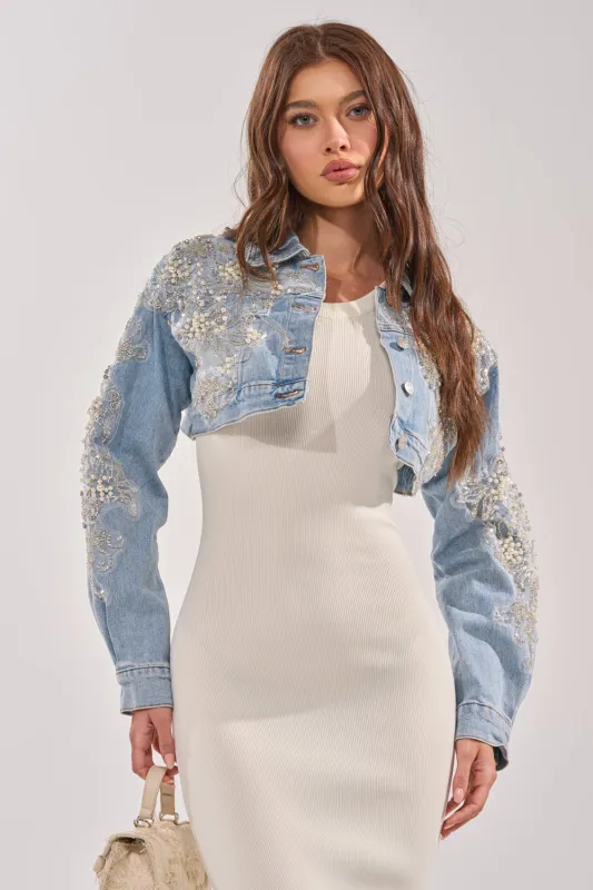 BILLIONAIRE BELLE EMBELLISHED DENIM JACKET made by AKIRA