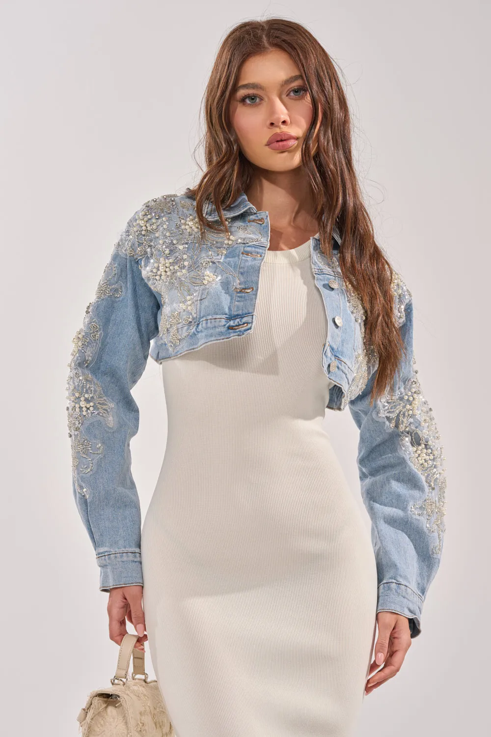 BILLIONAIRE BELLE EMBELLISHED DENIM JACKET sold by AKIRA
