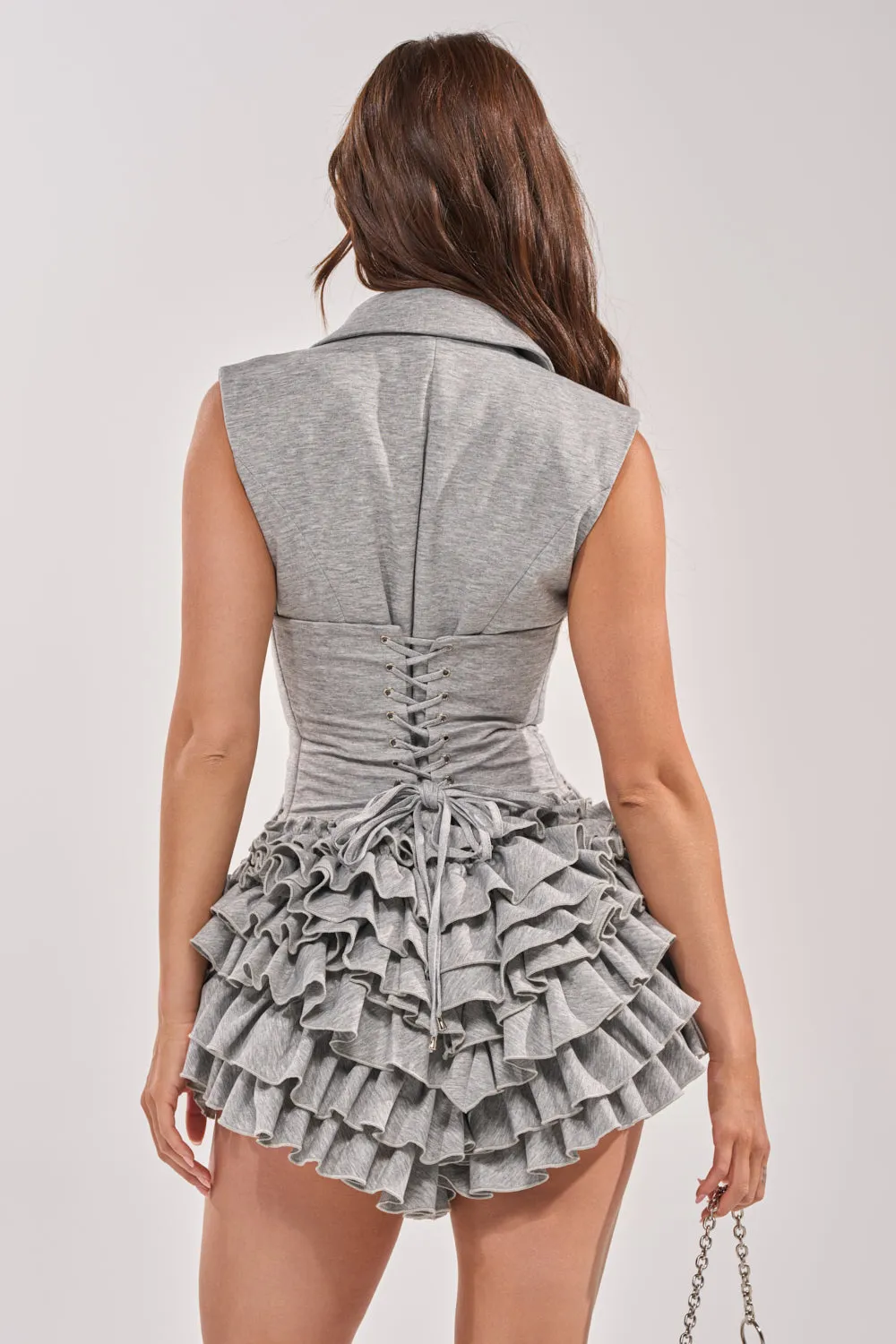 STRICTLY BUSINESS SLEEVELESS BLAZER ROMPER IN GREY sold by AKIRA product image thumbnail 3