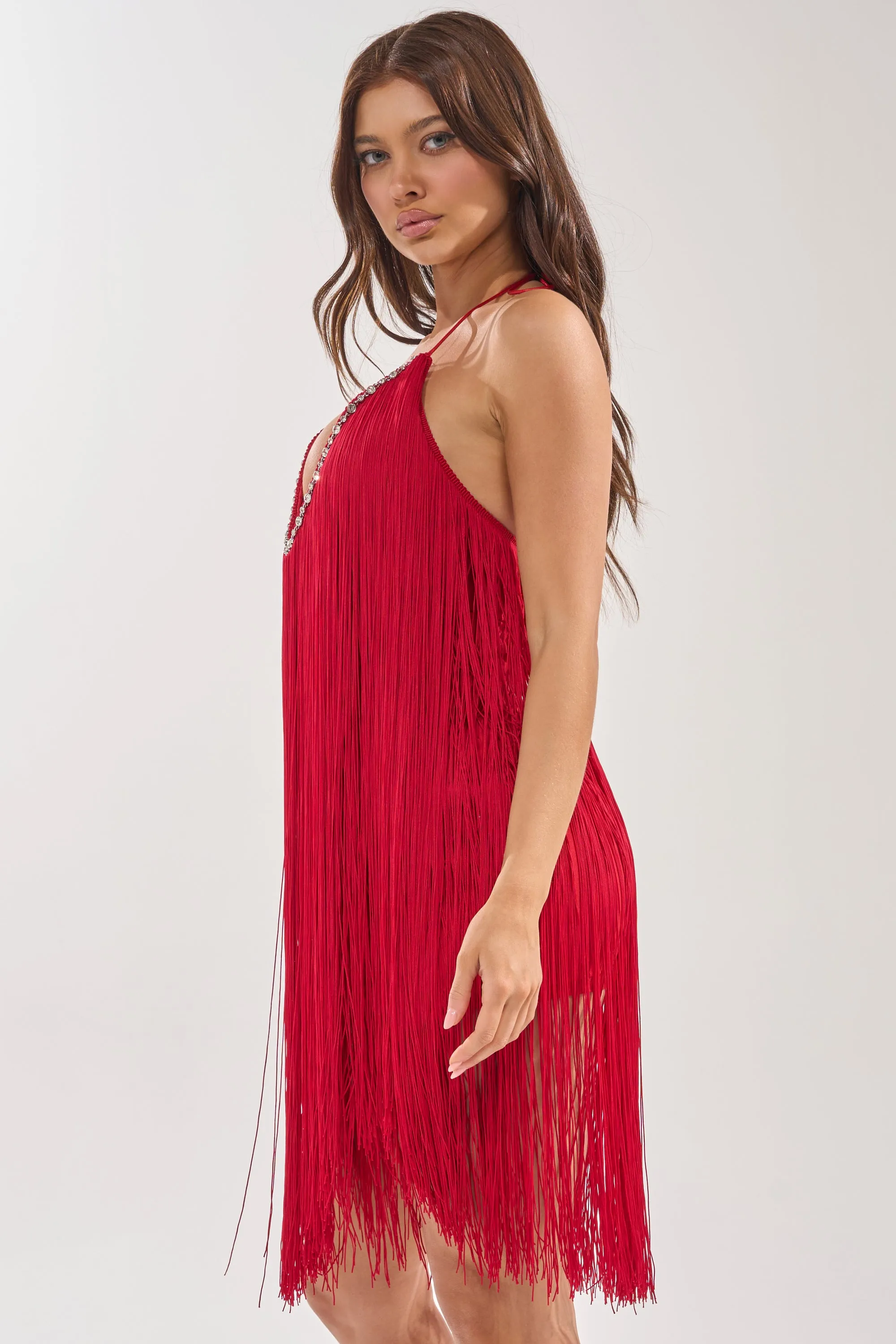 LET'S CELEBRATE FRINGE MINI DRESS IN RED sold by AKIRA product image thumbnail 4