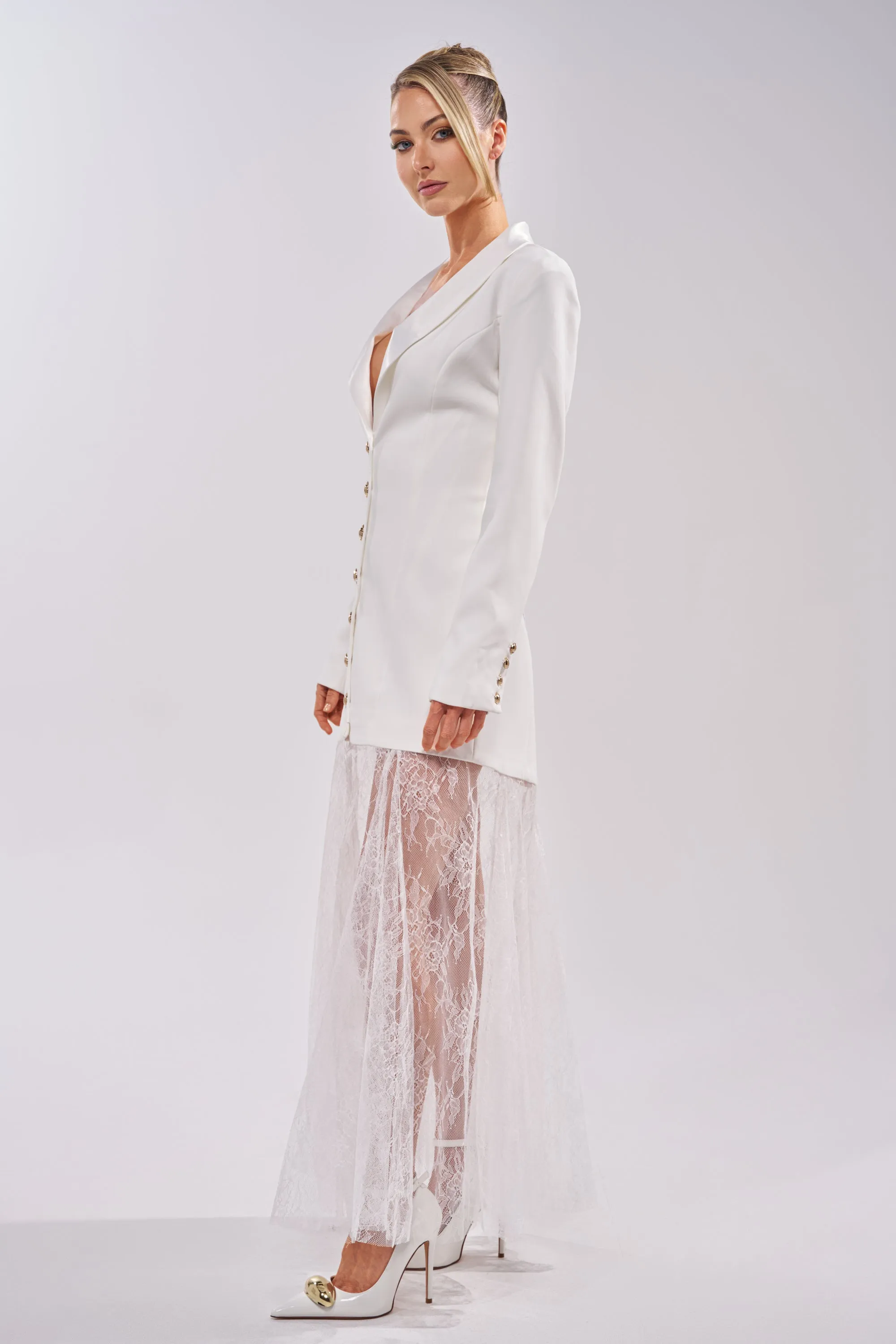 OK BOSS LADY BLAZER MAXI DRESS IN WHITE sold by AKIRA product image thumbnail 2