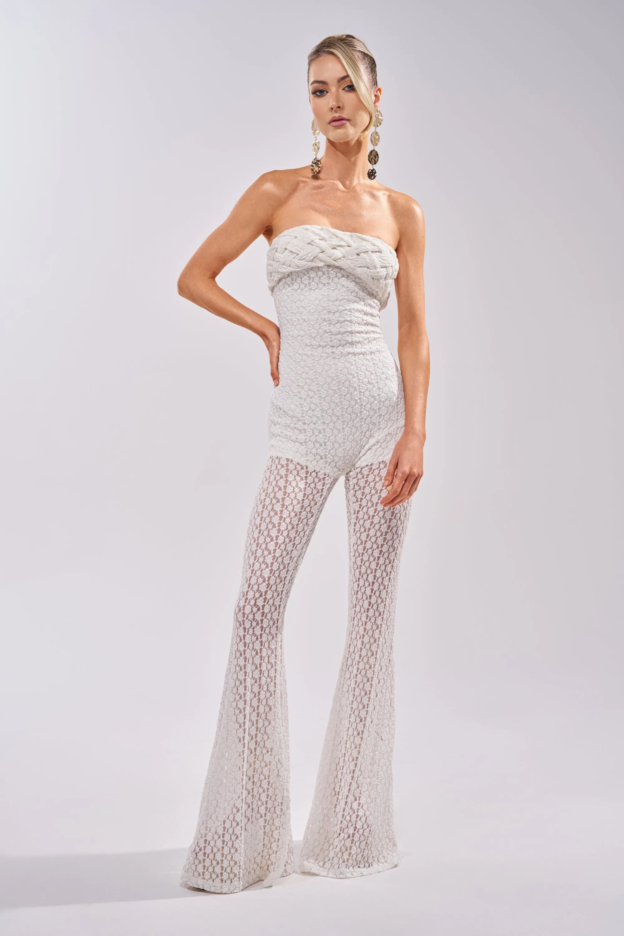 CONCERT BRAT BRAIDED LACE JUMPSUIT IN WHITE sold by AKIRA product image thumbnail 4